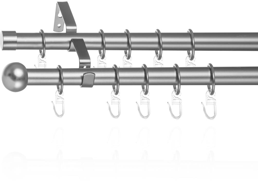LICHTBLICK ORIGINAL Gardinenstange »Gardinenstange Kugel, 20 mm, ausziehbar, 2 läufig 130 - 240 cm Chrom«, 2 läufig-läufig, ausziehbar, Zweiläufige Vorhangstange mit Ringen für Gardinen und Stores.
