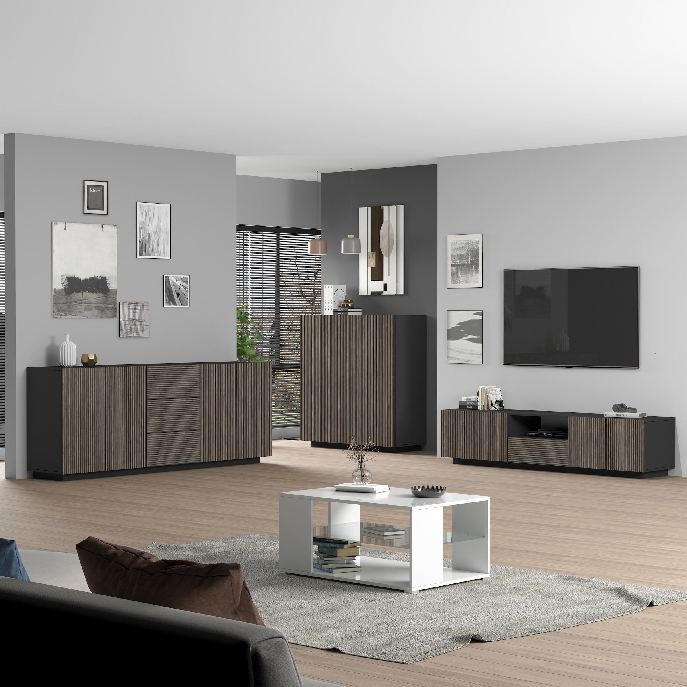 INOSIGN Highboard »Vega,Highboard,Kommode,120 cm«, mit 2 Türen,Fronten mit Rillen-Optik