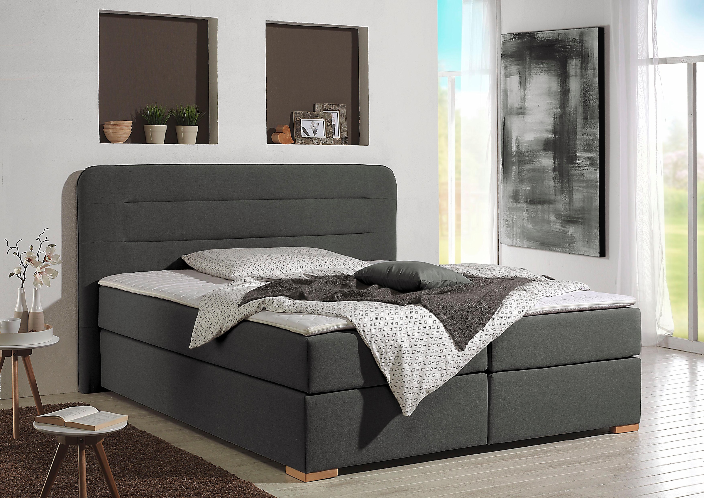 Home affaire Boxspringbett "Manchester" 5 Breiten, 3 Ausführungen, 2 Härtegraden, Topper, Steppung