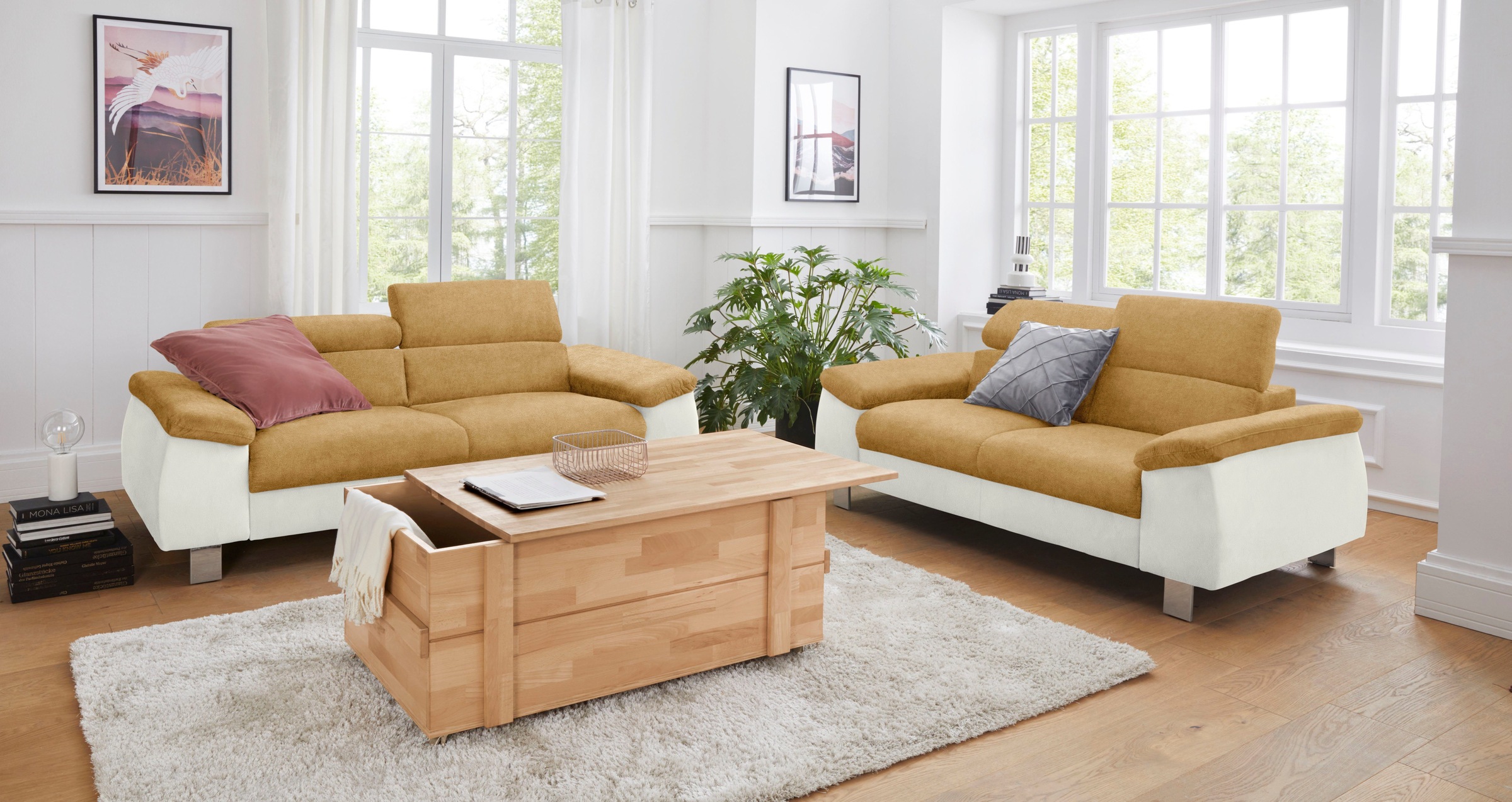 COTTA Polstergarnitur »Komaris«, (Set), Set bestehend aus: 3-Sitzer mit Kopfteilverstellung & Hocker