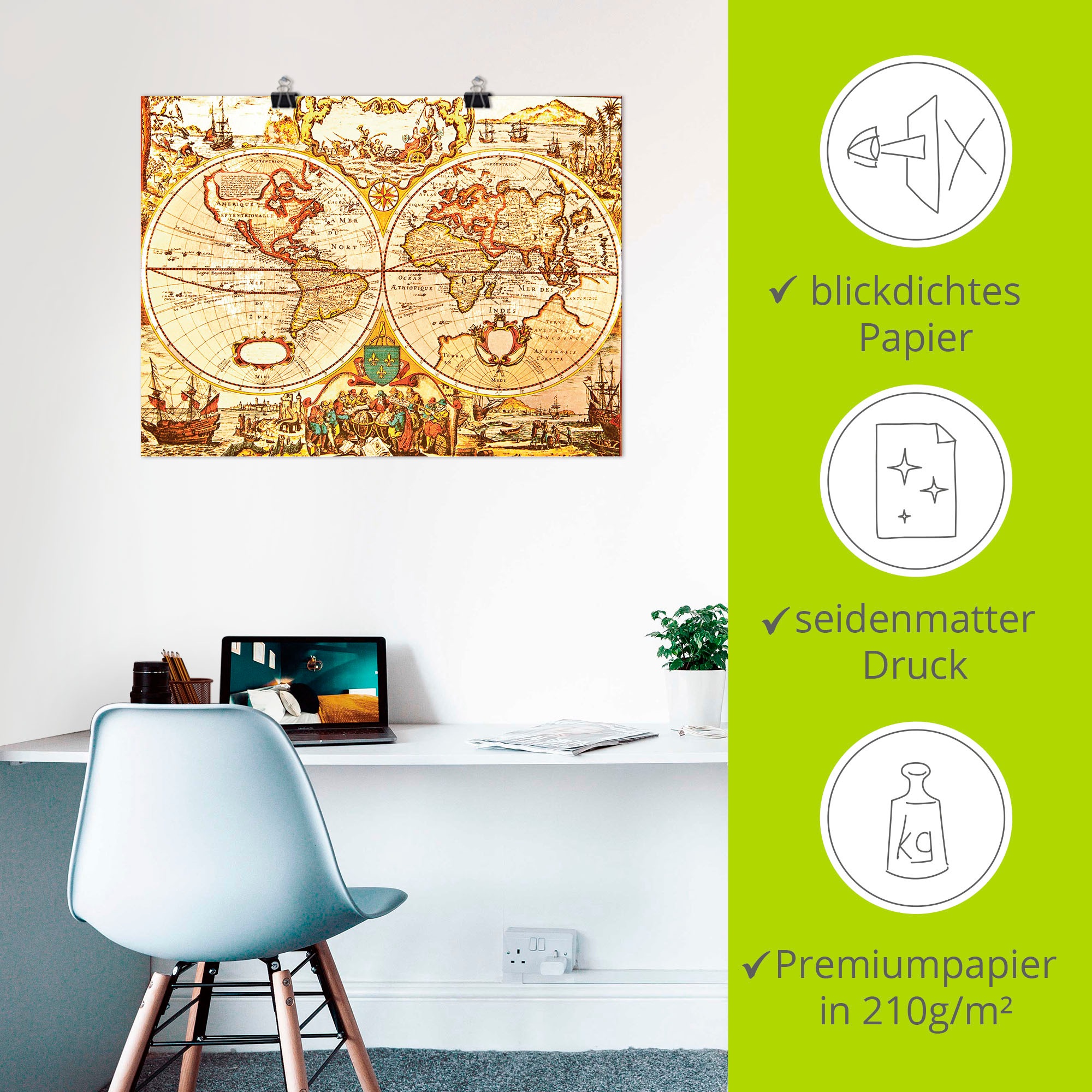 Artland Wandbild »Antike Weltkarte«, Landkarten, (1 St.), als Alubild, Outdoorbild, Leinwandbild, Poster, Wandaufkleber
