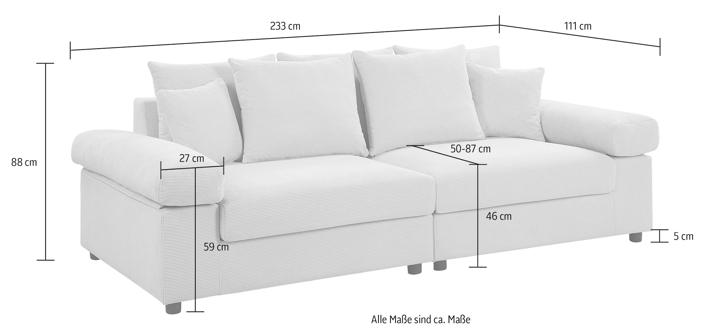 ATLANTIC home collection Big-Sofa »Bjoern«, mit Cord-Bezug, XXL-Sitzfläche, mit Federkern, frei im Raum stellbar