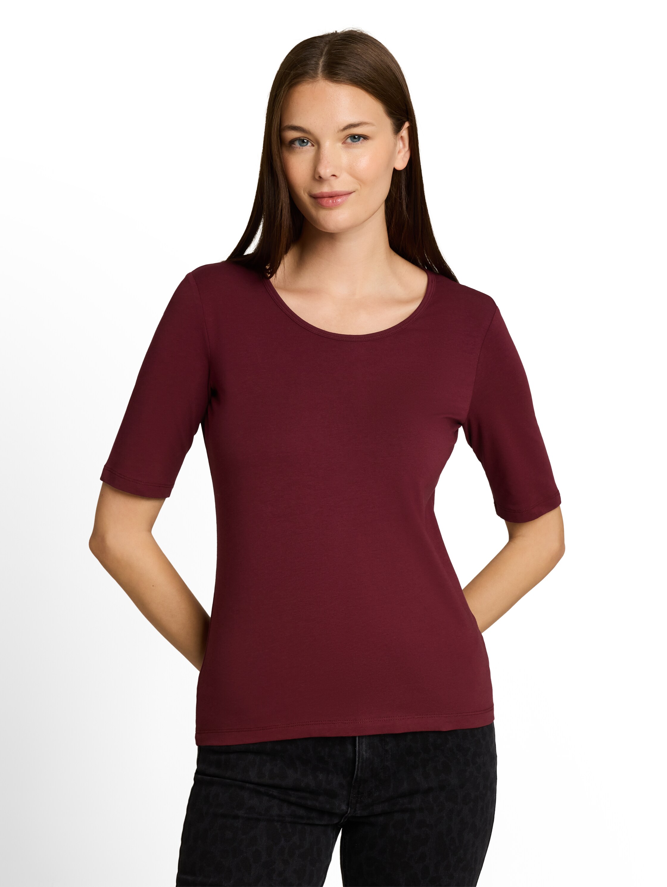 TOM TAILOR T-Shirt Sommershirt mit tiefem Rundhalsausschnitt, unifarben