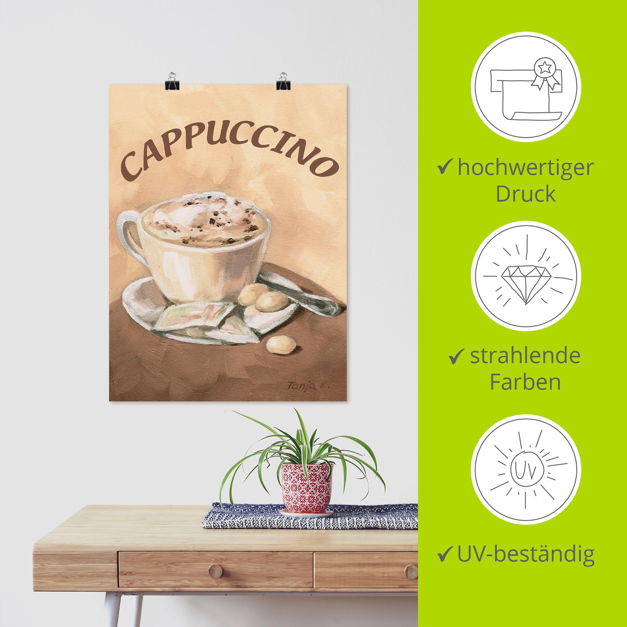 Artland Wandbild »Tasse Cappuccino«, Getränke, (1 St.), als Leinwandbild, Poster, Wandaufkleber in verschied. Grössen