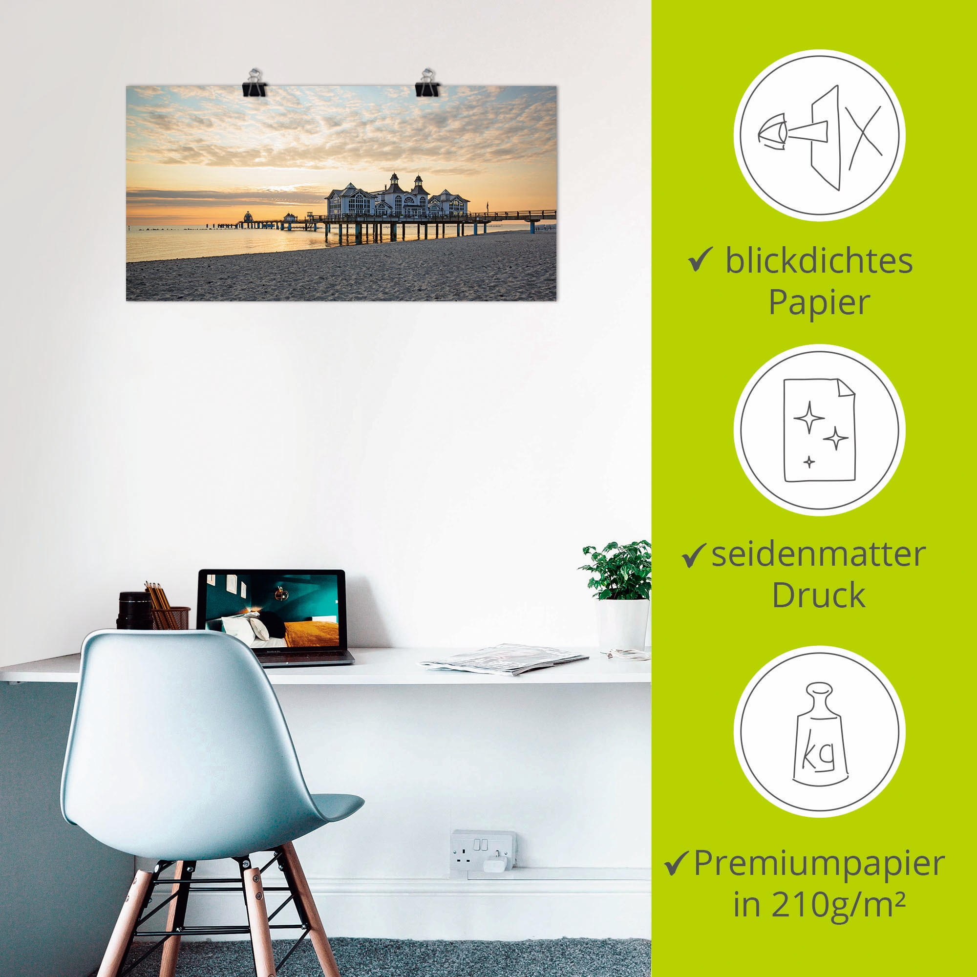 Artland Wandbild »Seebrücke Sellin bei Sonnenaufgang«, Strand, (1 St.), als Leinwandbild, Poster, Wandaufkleber in verschied. Grössen