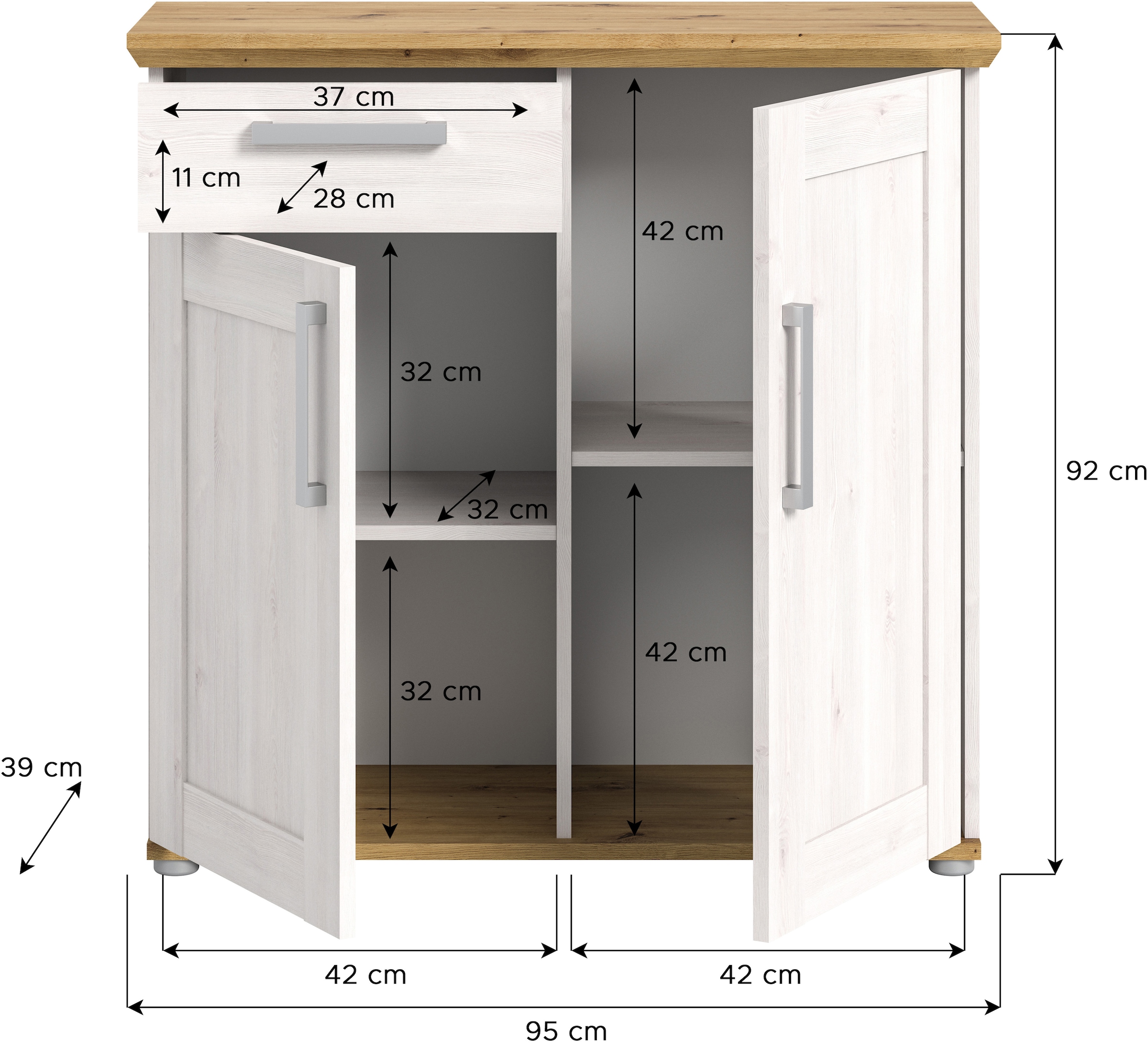 Home affaire Kommode »COSENZA, TOPSELLER!, Breite 95 cm, 2 Türen, 1 Schubkasten«, in Landhausoptik, Anrichte, Schrank, Sideboard
