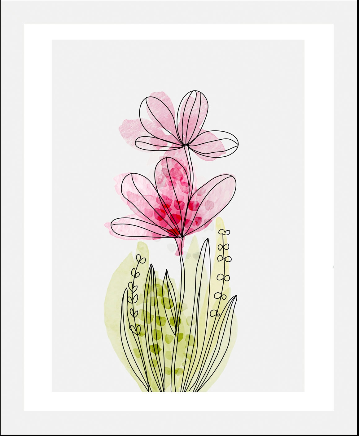 queence Bild »Aquarell Blume Pink«, Blumen-Blumenbilder-Pflanzen-Pflanzenbilder, (1 St.), HD Premium Poster-Druck inkl. Holzrahmen