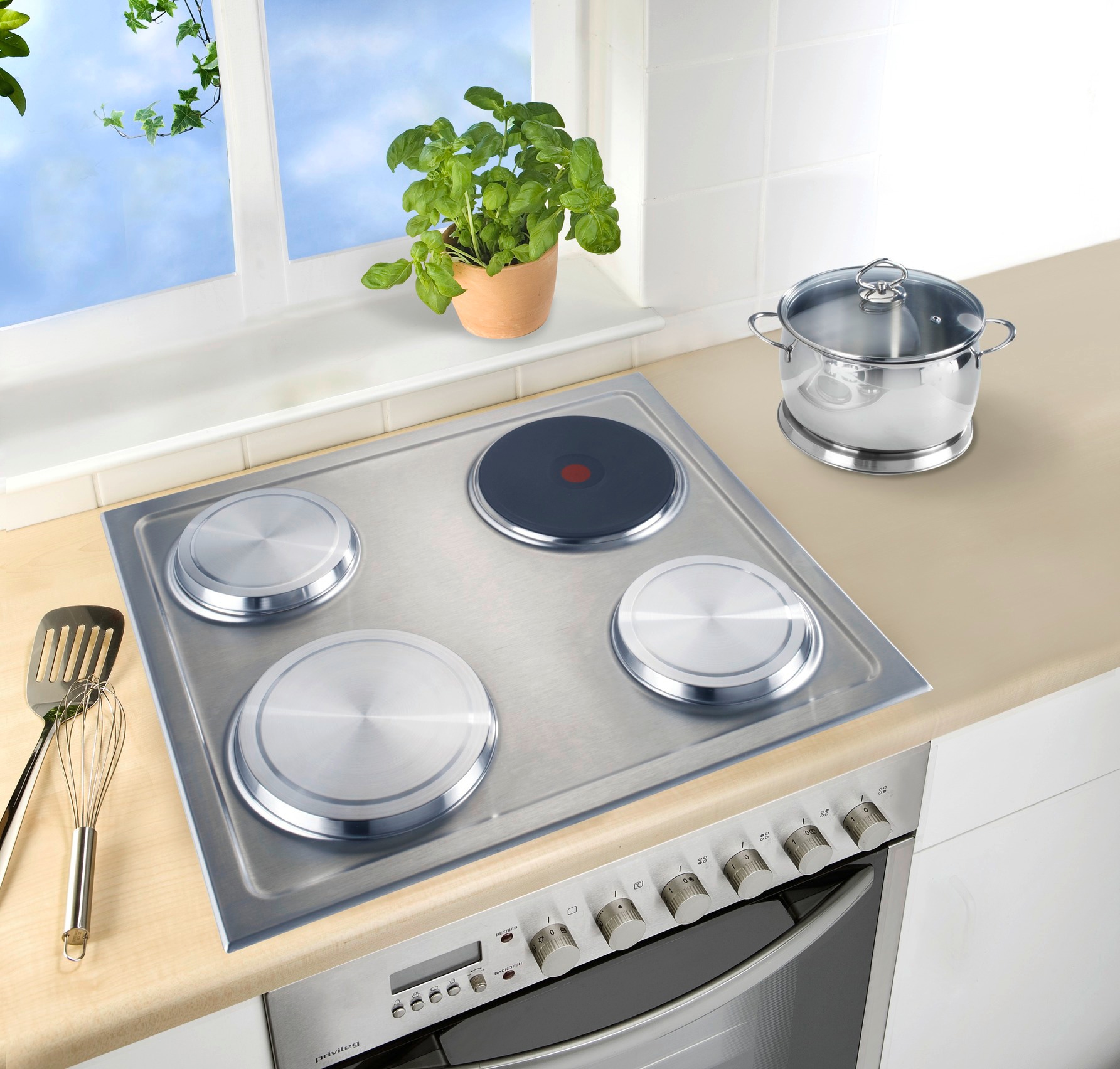 WENKO Herd-Abdeckplatte »Modell Edelstahl«, (Set, 4 tlg., bestehend aus 2x ø 16 cm, 2x ø 20 cm), für Elektroherde, 2 Grössen, auch als Topfuntersetzer verwendbar