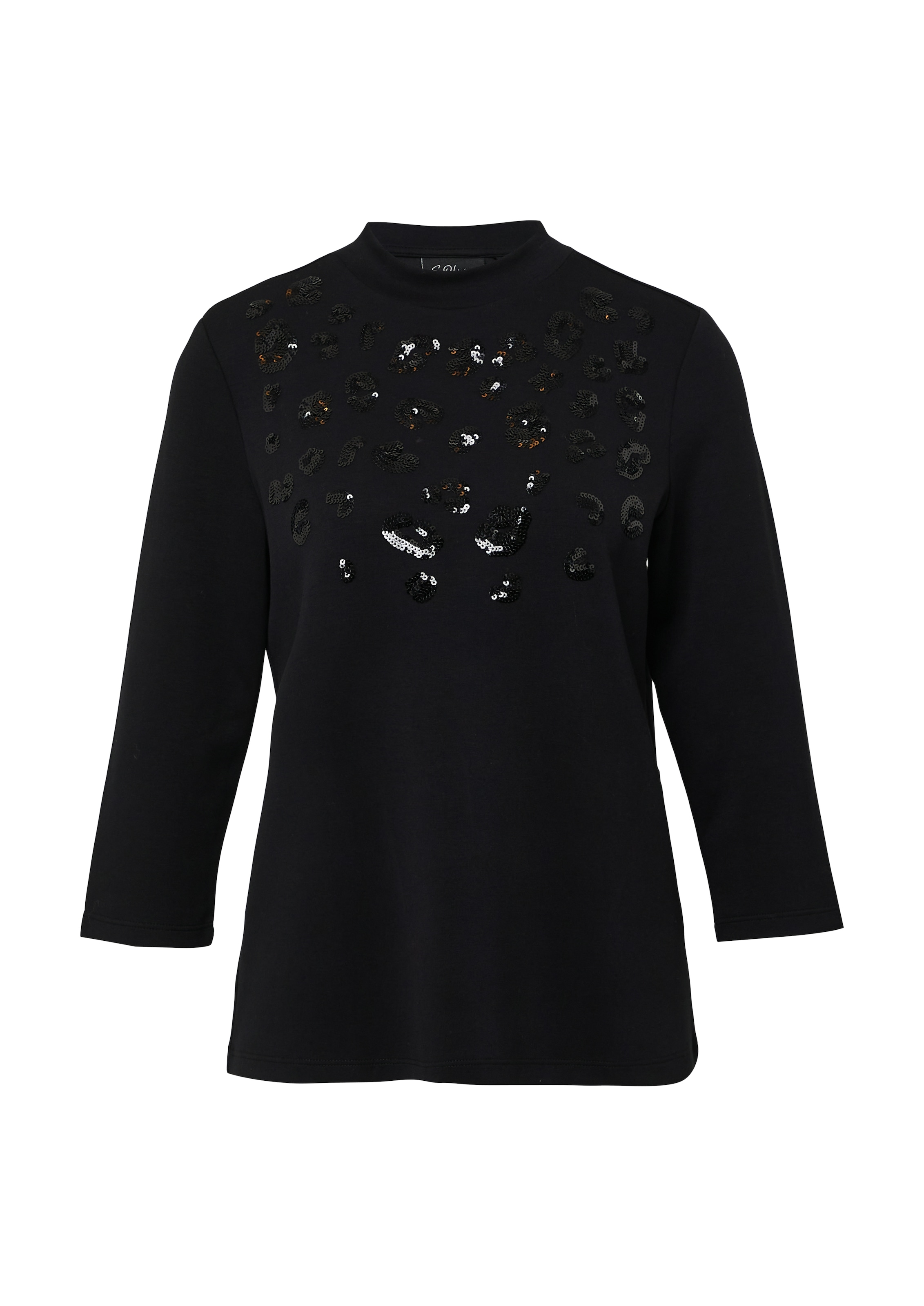 s.Oliver BLACK LABEL 3/4-Arm-Shirt, mit Pailletten und feinem hohem Kragen