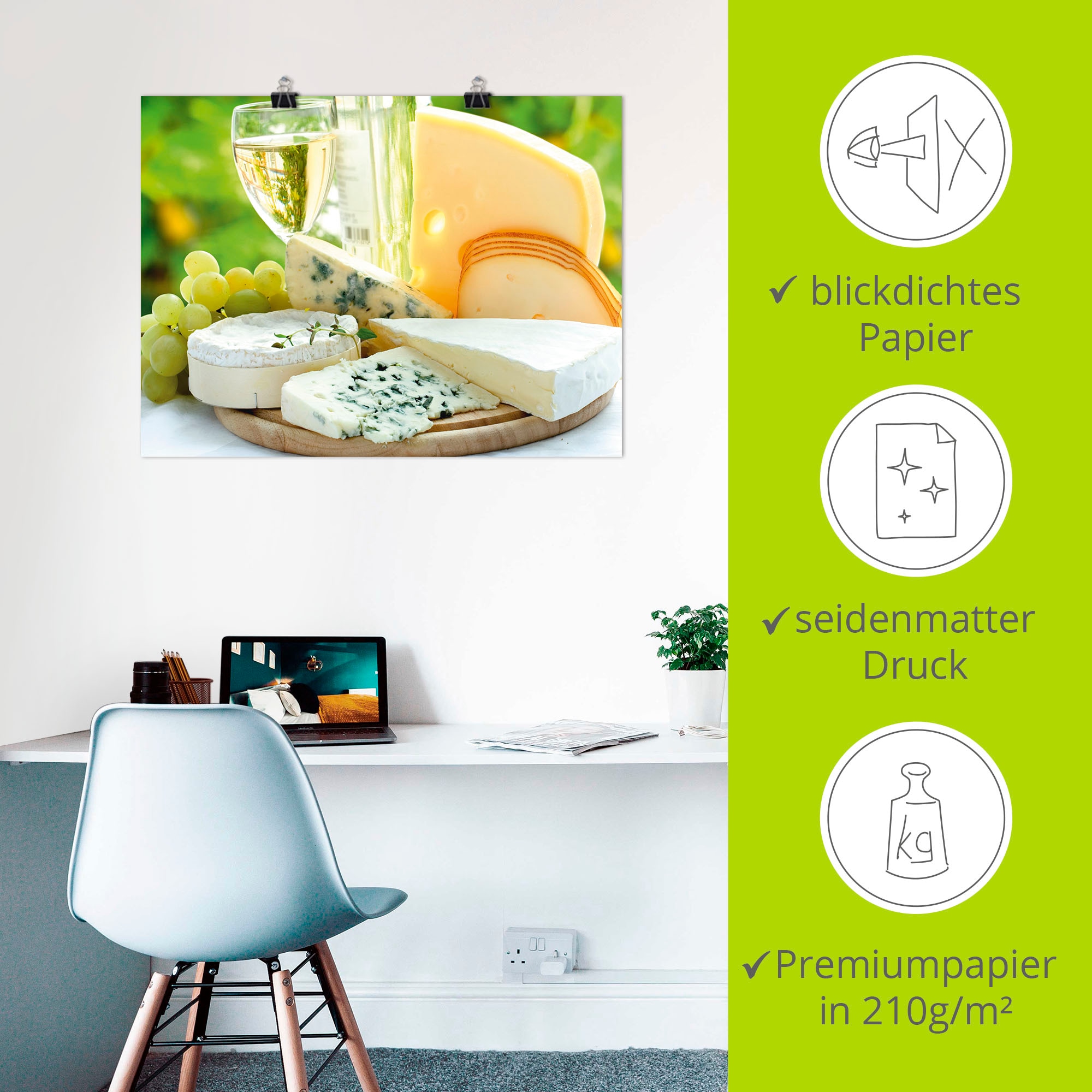 Artland Wandbild »Käse & Wein«, Lebensmittel, (1 St.), als Leinwandbild, Poster in verschied. Grössen
