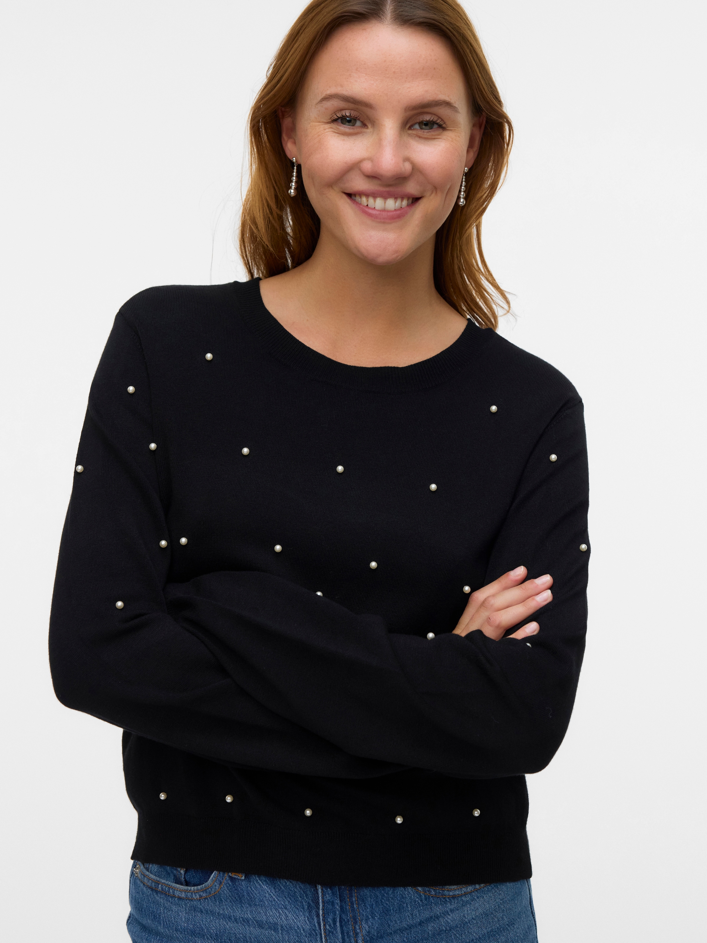 Vero Moda Rundhalspullover »VMGLORY PEARL LS O-NECK PULLOVER BOO«