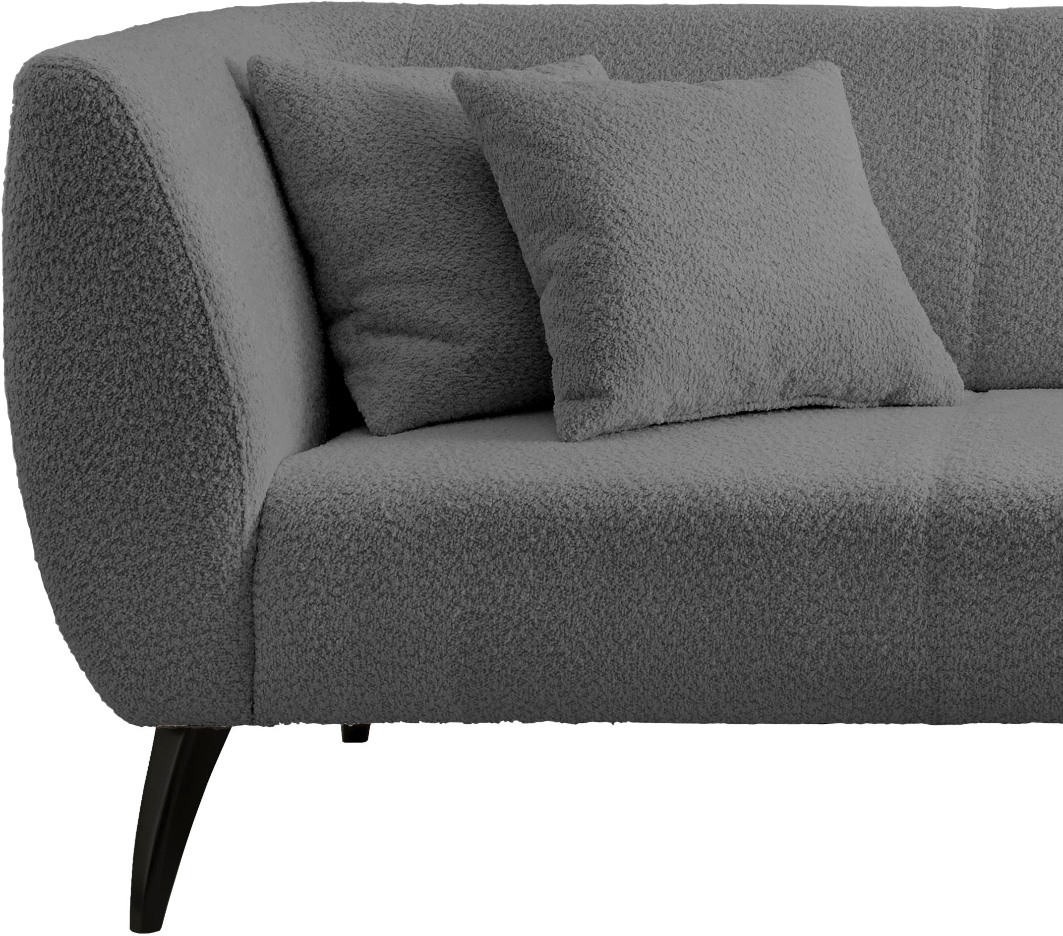 INOSIGN Ecksofa »Colori Polstermöbel mit zeitlos eleganter Rückenführung. L-Form«, Holzfussfarbe wählbar, inkl. 4x Zierkissen