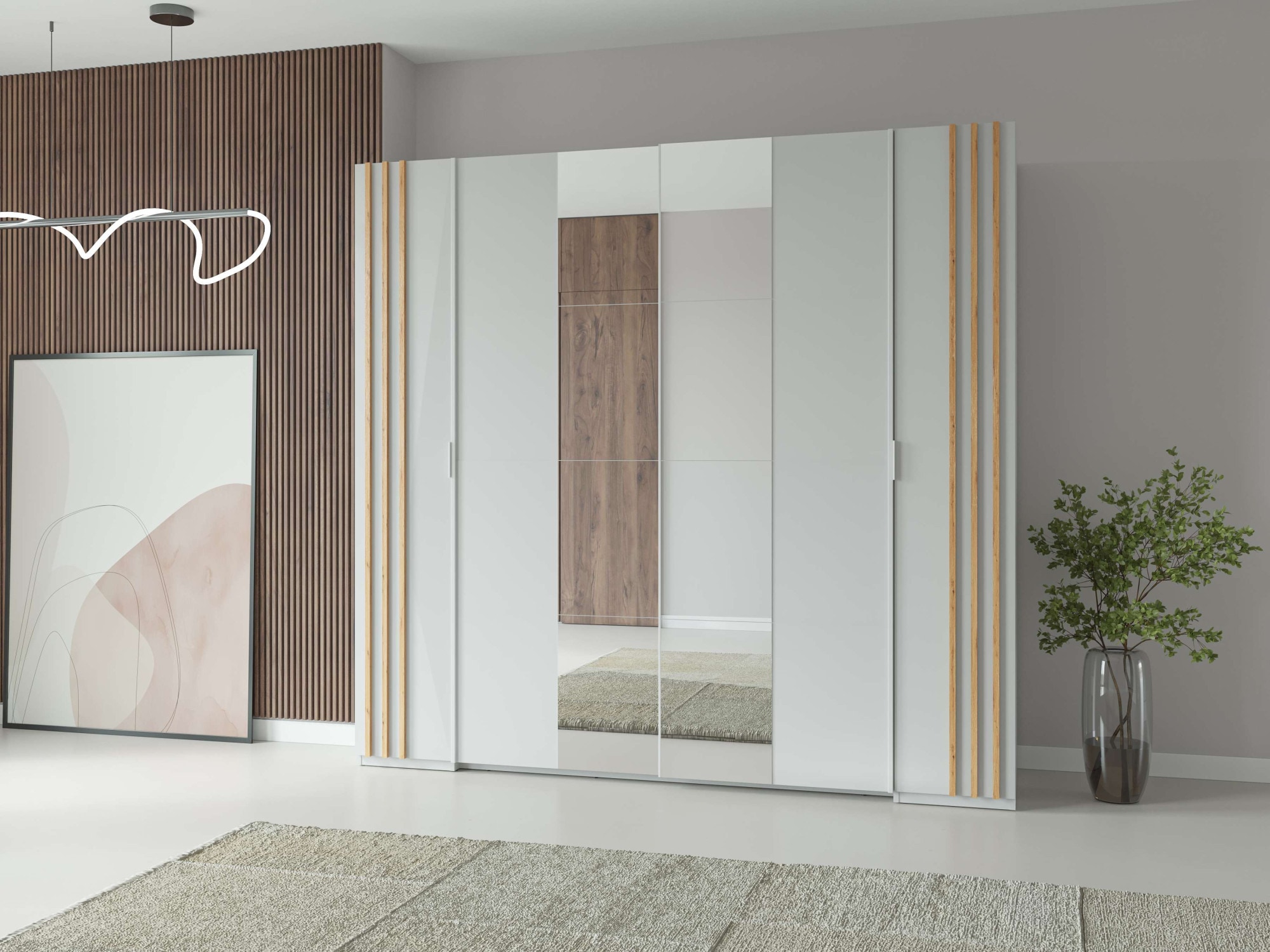Home affaire Kleiderschrank »Kleiderschrank Calera mit Spiegel, 10 Einlegeböden und Kleiderstange« Garderobe mit 2 Schwebetüren und 2 Drehtüren, BxHxT 219,6x207,5x62 cm