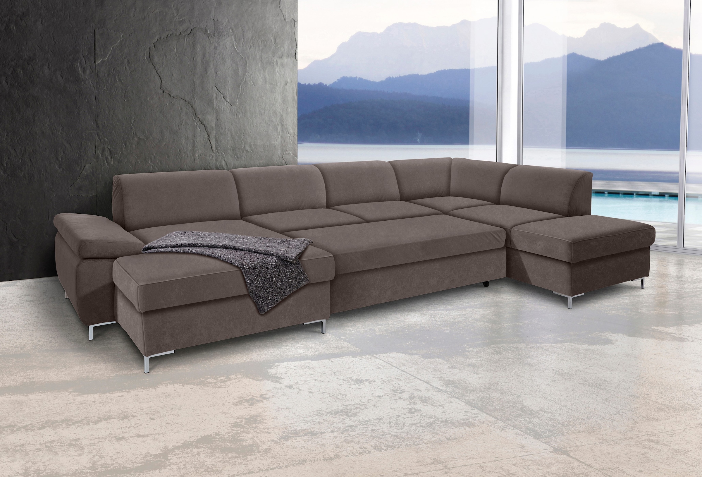 DOMO collection Wohnlandschaft »Santana mit viel Platz, komfortabel, moderner Fuss, bequeme Armlehne«, wahlweise mit Bettfunktion, U-Form