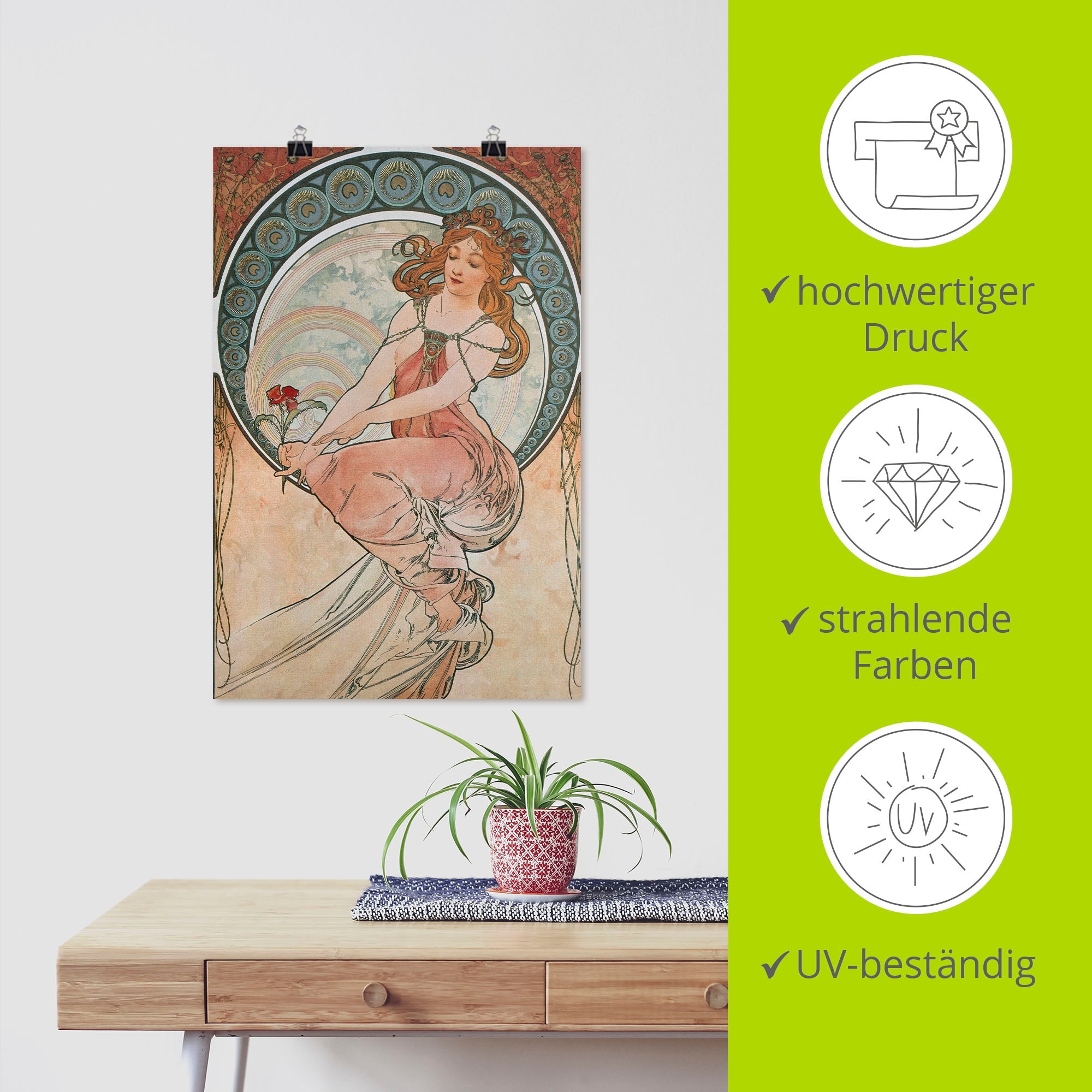 Artland Kunstdruck »Vier Künste: Die Malerei. 1898«, Frau, (1 St.), als Alubild, Leinwandbild, Wandaufkleber oder Poster in versch. Grössen