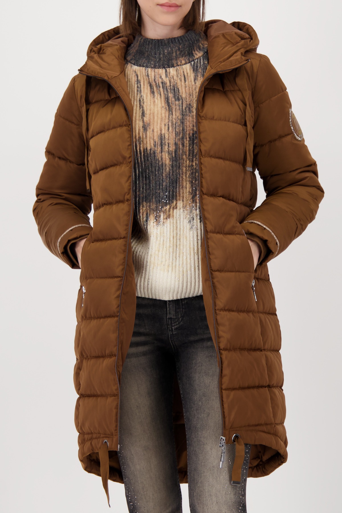 Monari Steppmantel Regular fit mit Rundhalsausschnitt und Kapuze