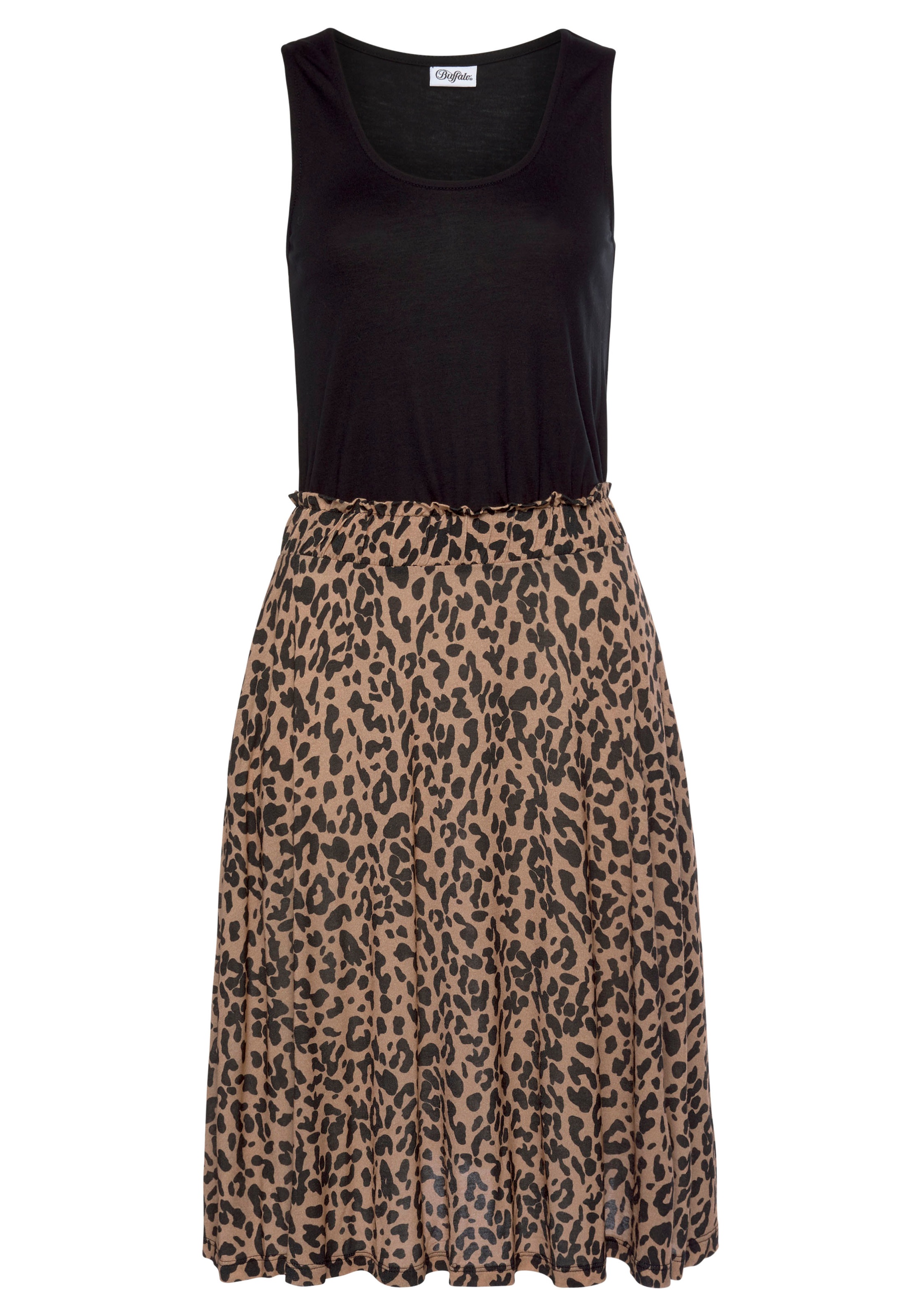 Buffalo Jerseykleid "mit Gummibund in der Taille und Animalprint" Seitennahttaschen Leokleid, Animalkleid, Ärmelloses Sommerkleid, Viskosekkleid
