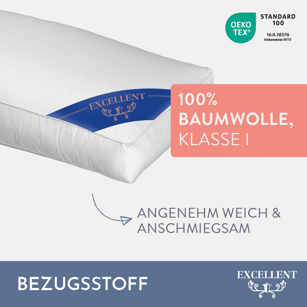 Excellent 3-Kammer-Kopfkissen »Florenz, Kopfkissen mit 10 cm hohen Aussensteg«, Füllung: 100% Gänsedaunen (Aussenkammern); 100% Gänsefedern (Innenkern), Bezug: 100% Baumwolle, (1 St.), hergestellt in Deutschland, allergikerfreundlich