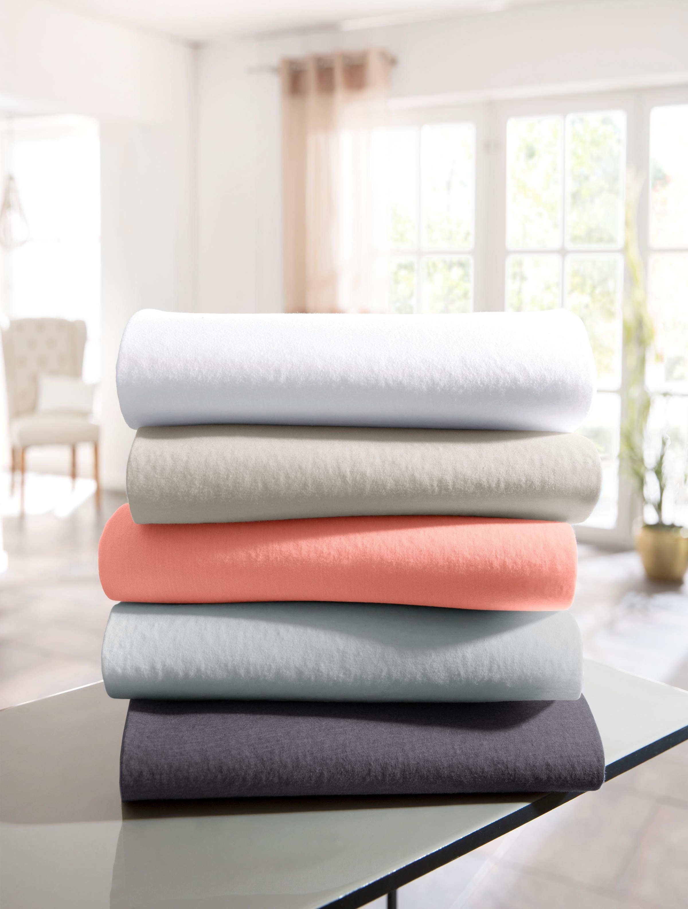 Premium-Qualität, Maria »Mila Guido Elasthan, Home&Living geeignet«, St.) | Obermaterial: Jersey-Elasthan, Boxspringbetten Spannbettlaken , aus online (1 Jelmoli-Versand Kretschmer Bettlaken Baumwolle, für 97% 3% bestellen