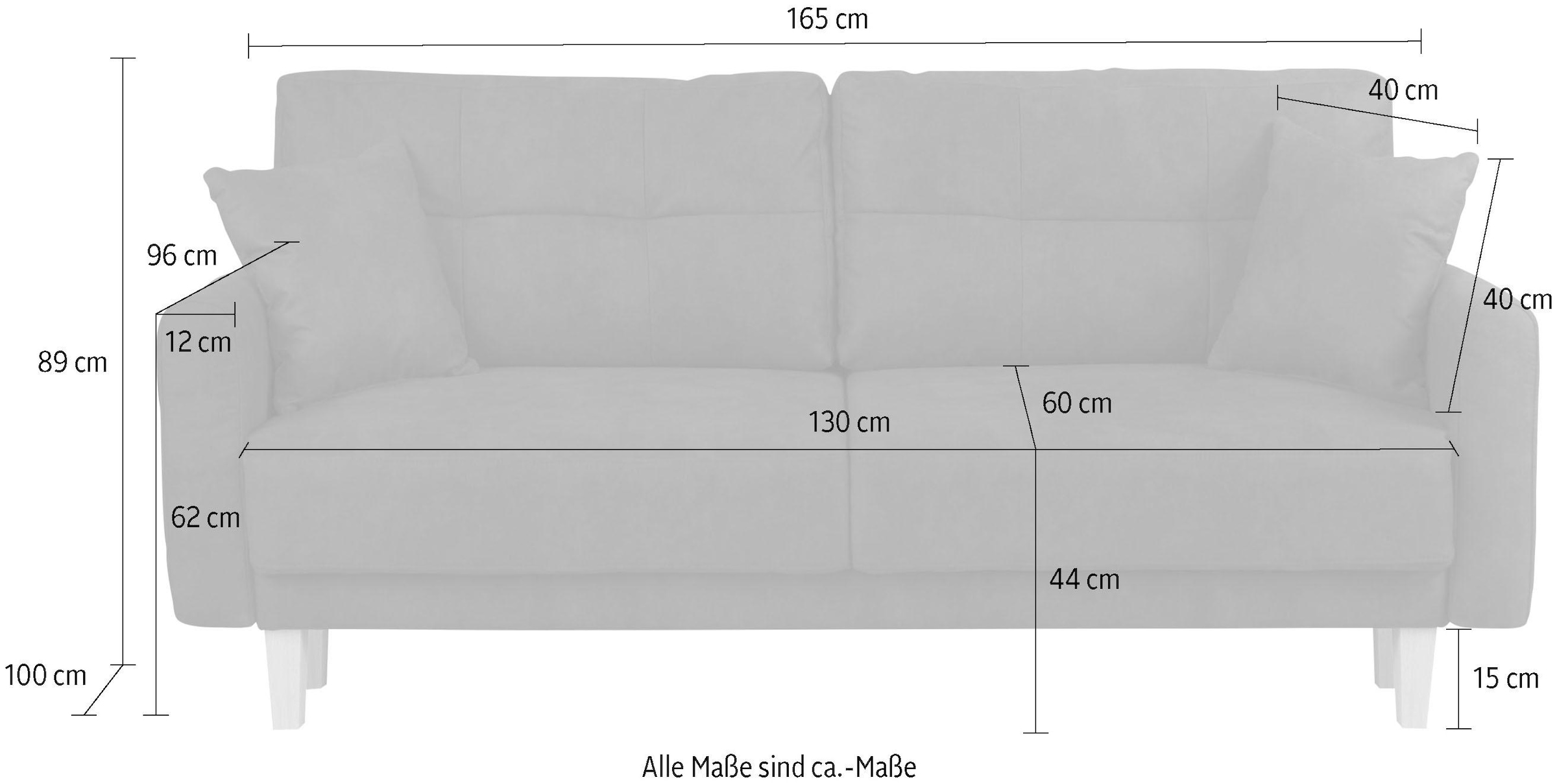 Home affaire 2-Sitzer »TRIPLO mit Wellenunterfederung, Masse B/T/H: 165/100/89 cm«, Sofa mit Steppung im Rückenbereich, incl. Rückenkissen und Zierkissen