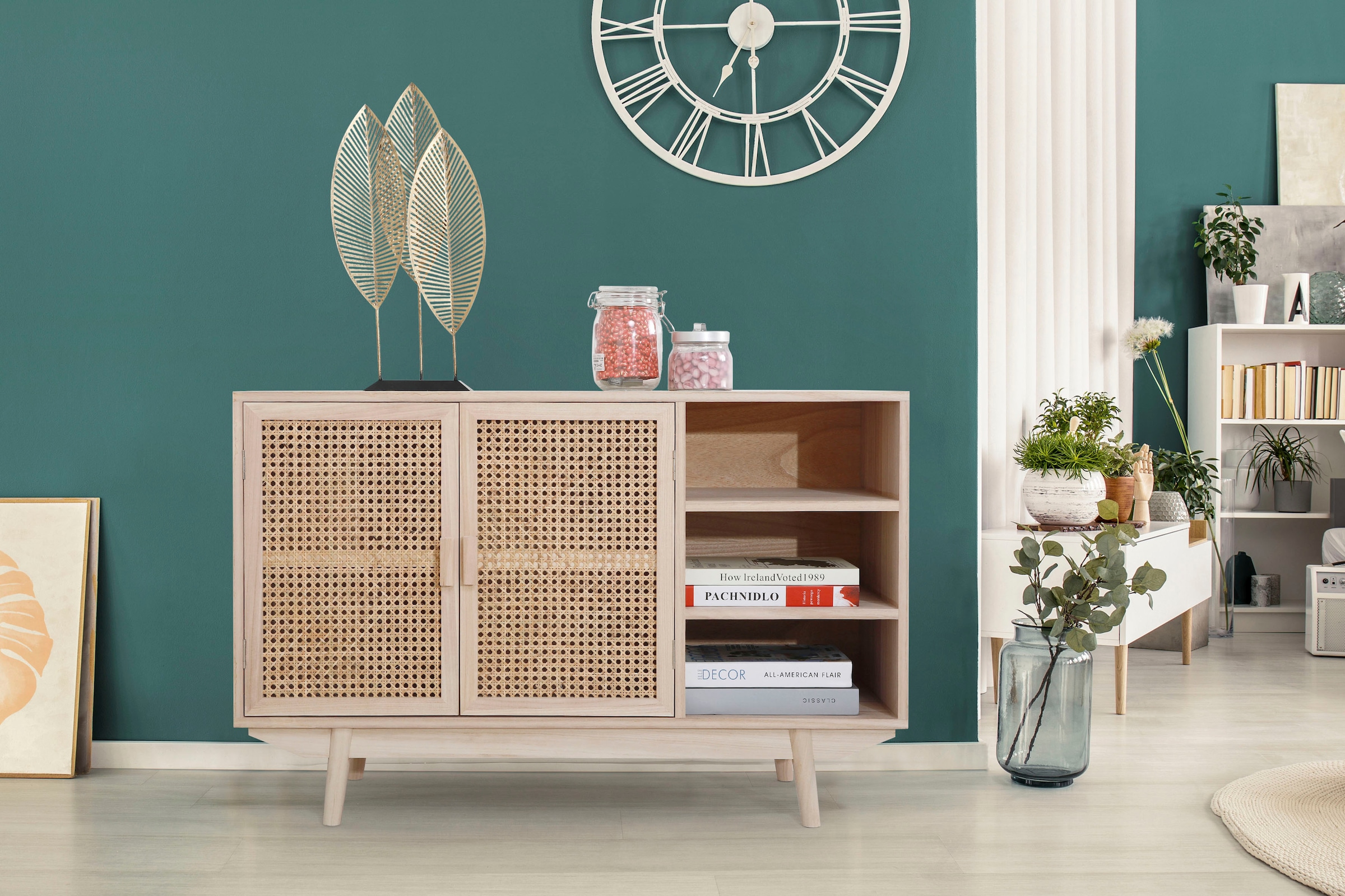 SalesFever Sideboard, Türfronten aus Rattangeflecht, Wiener Geflecht