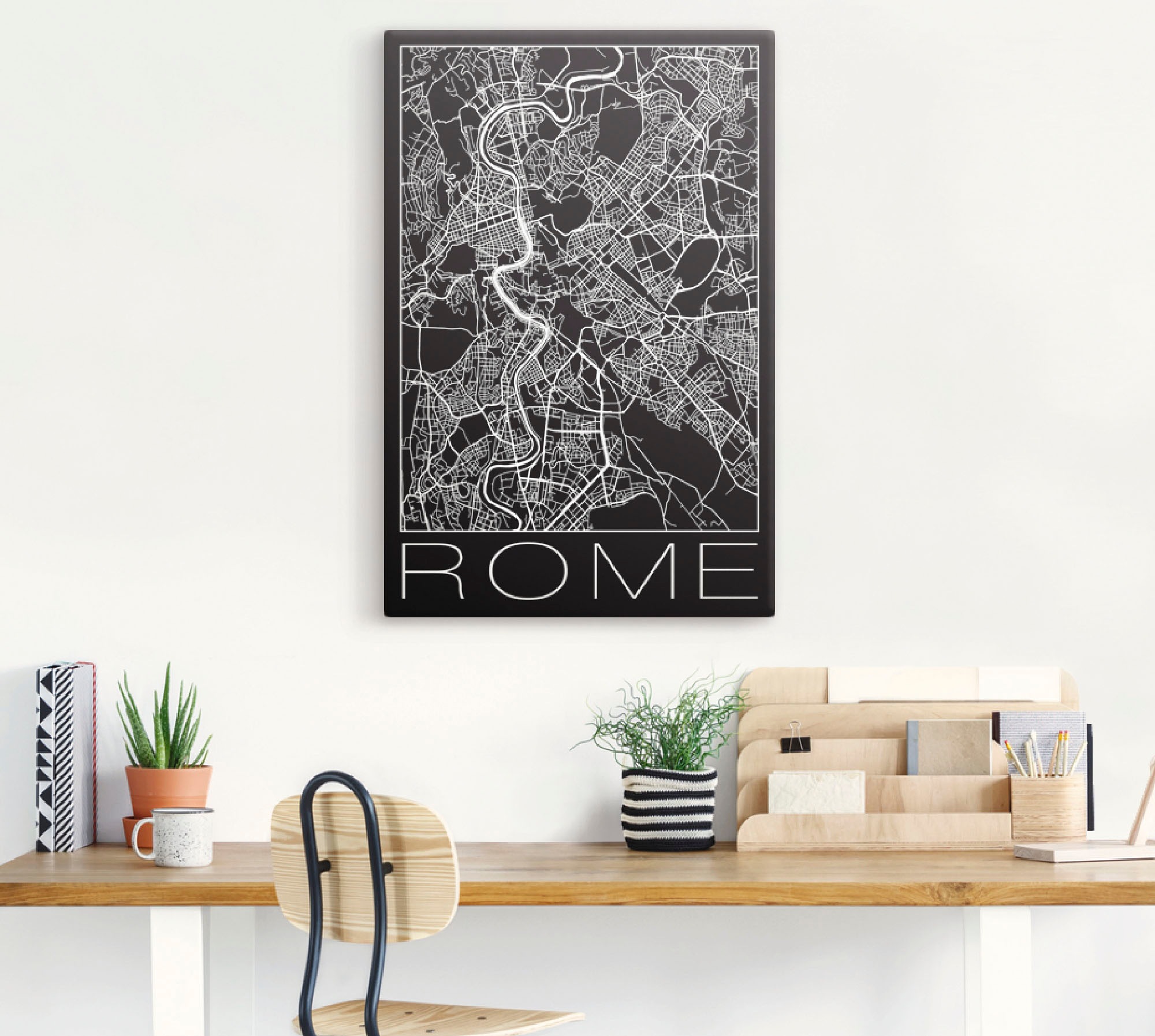 Artland Wandbild »Retro Karte Rom Italien Schwarz«, Italien, (1 St.), als Alubild, Leinwandbild, Wandaufkleber oder Poster in versch. Grössen