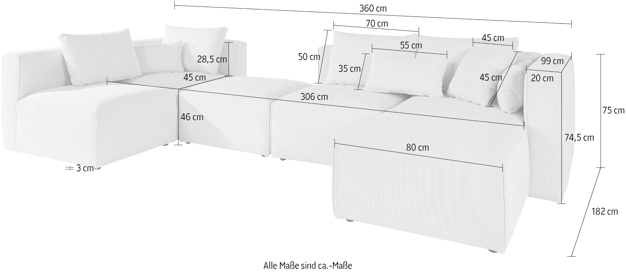 Home affaire Wohnlandschaft »Comfine U-Form«, zusammengesetzt aus Modulen, in 3 Stoffen und vielen Farben