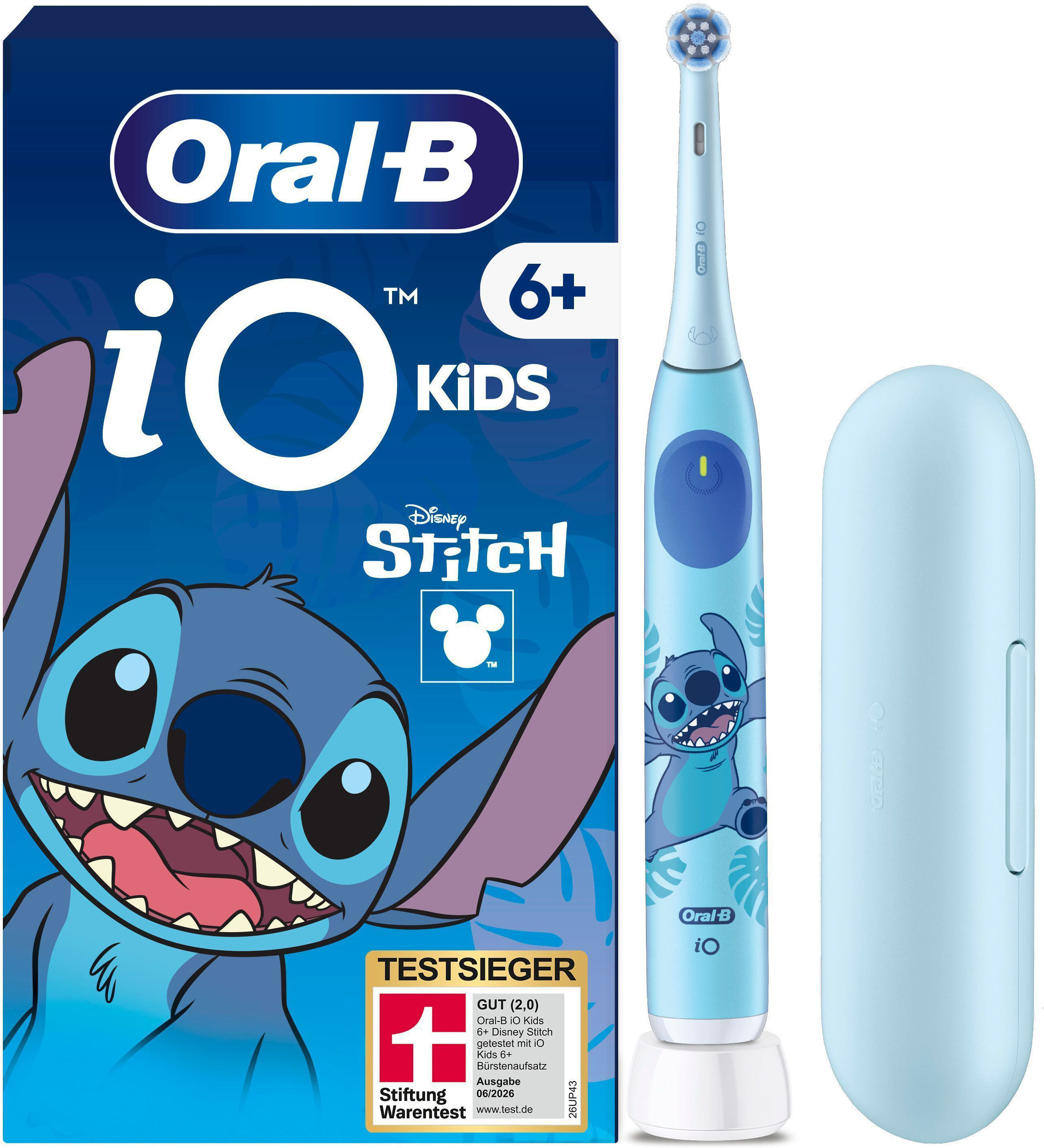 Oral-B Elektrische Kinderzahnbürste "iO Kids 6+ Stitch" 1 Stk. Aufsteckbürsten 1 Reise-Etui, Musik-Timer, 3 Modi, ab 6 Jahren