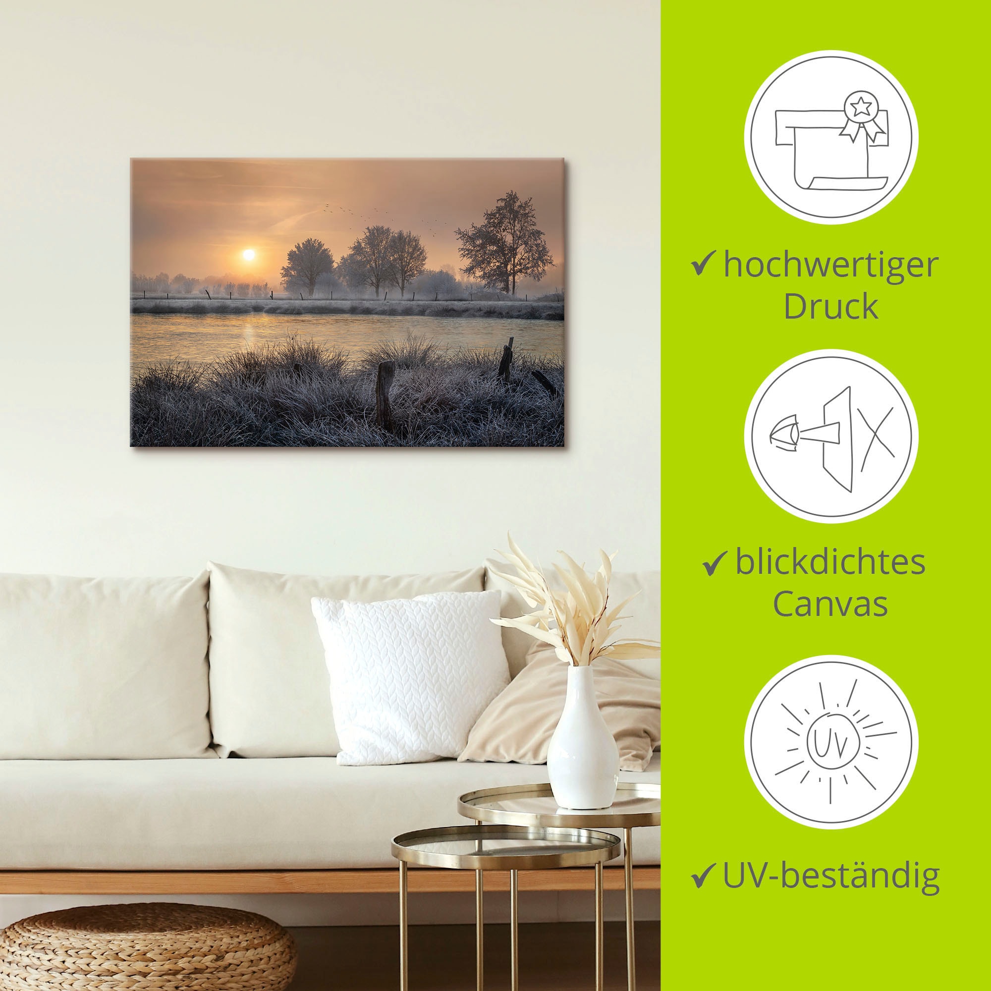 Artland Wandbild »Ein Wintertag beginnt«, Bilder vom Sonnenuntergang & -aufgang, (1 St.), als Alubild, Outdoorbild, Leinwandbild, Wandaufkleber, versch. Grössen