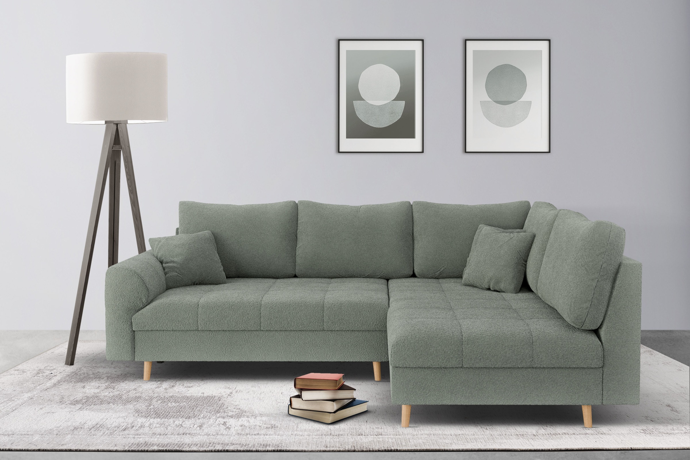 Home affaire Ecksofa »CHARRE L-Form mit Ottomane, Masse B/T/H: 231/161/81 cm«, feine Steppung, lose Rücken- und Zierkissen, auch in Cord und Bouclé