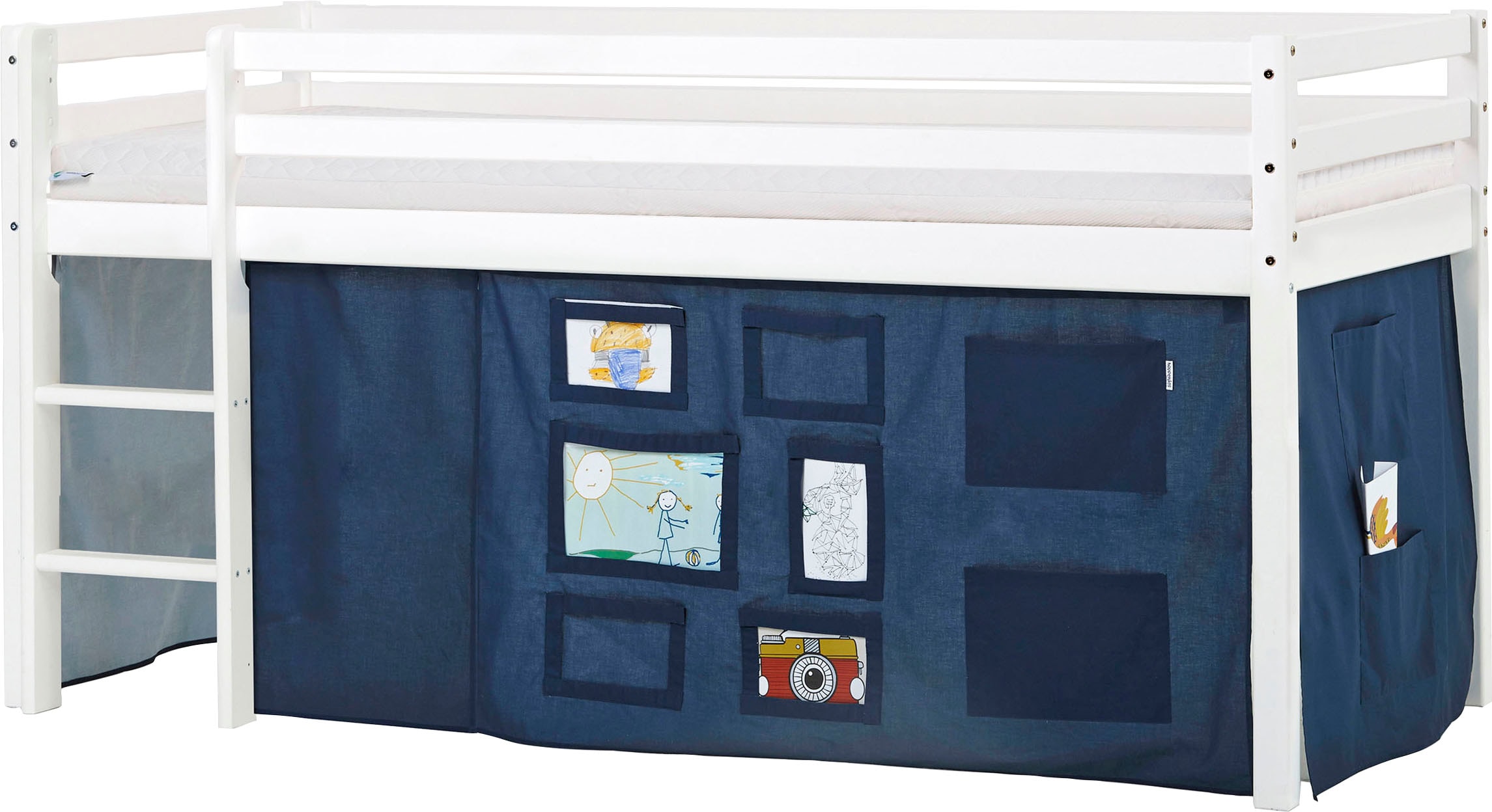 Hoppekids Hochbett »ECO Dream, Kinderbett, Spielbett, Halbhohes Bett aus Massivholz« inkl. Vorhang-Set Creator, Bettgrösse & Matratze wählbar