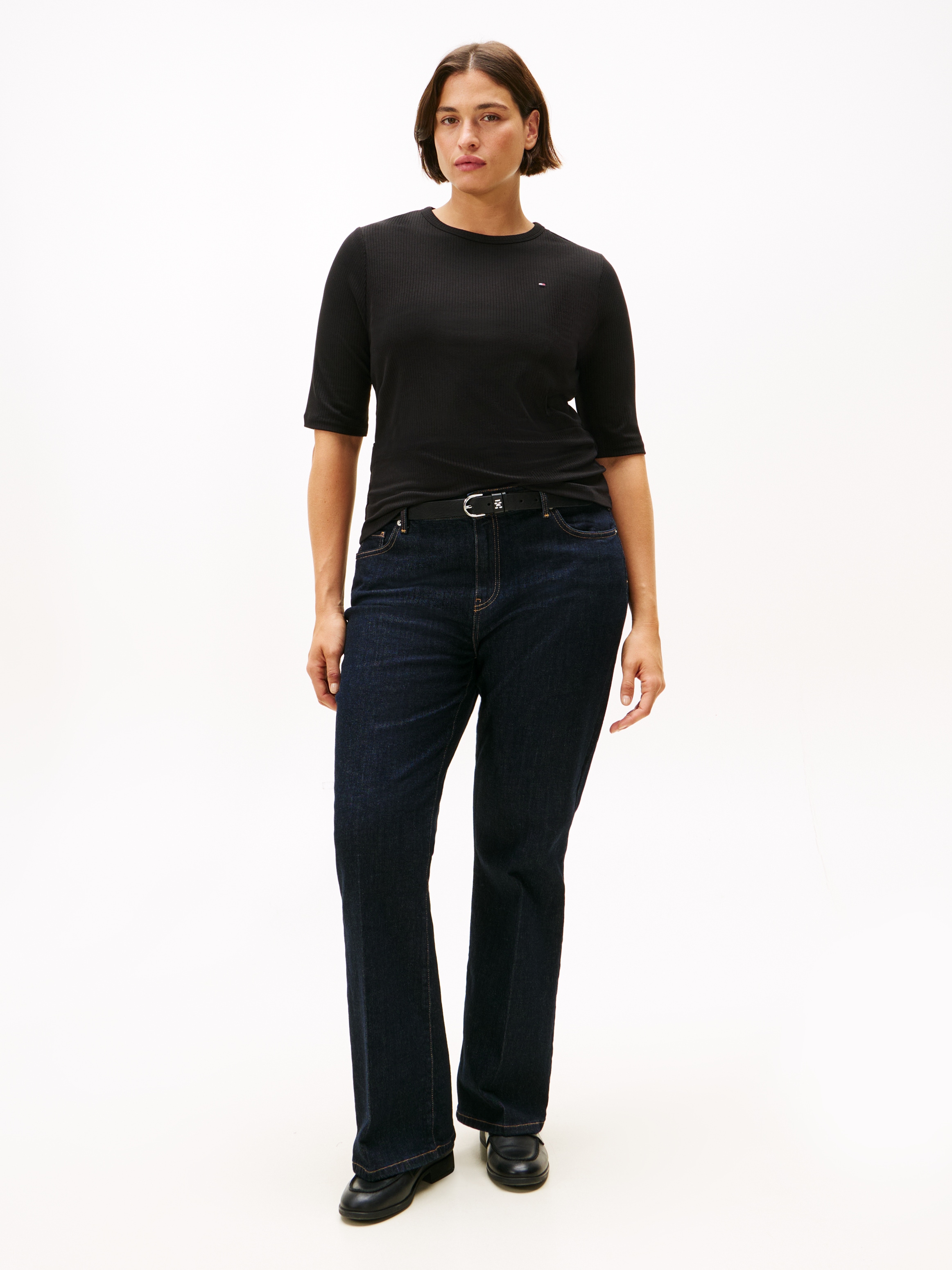 Tommy Hilfiger Curve Kurzarmshirt »CRV SLIM 5X2 RIB C-NK 1/2 SLV«, in grossen Grössen, in gerippter Struktur