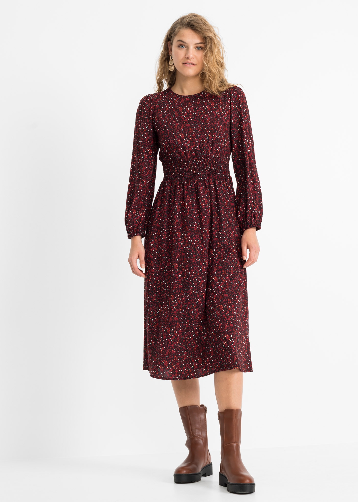 bonprix Midikleid »Midikleid mit Blumenprint« Midikleid mit Blumenprint