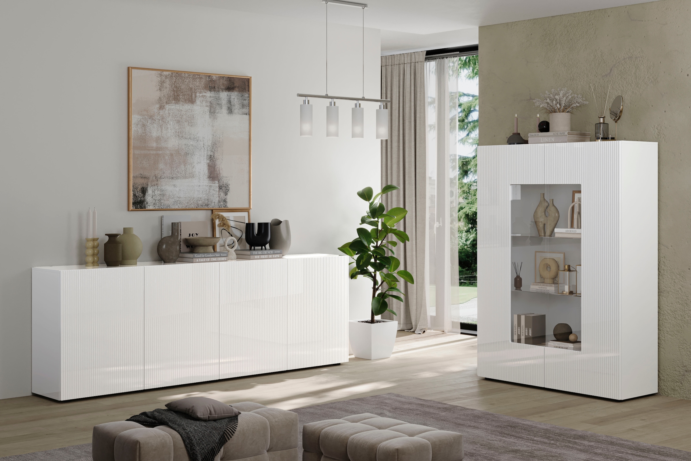 INOSIGN Sideboard »Rio Breite 240 cm, Kommode mit 4 Türen, Anrichte,«, geriffelte MDF-Fronten, modern u. elegant, viel Stauraum