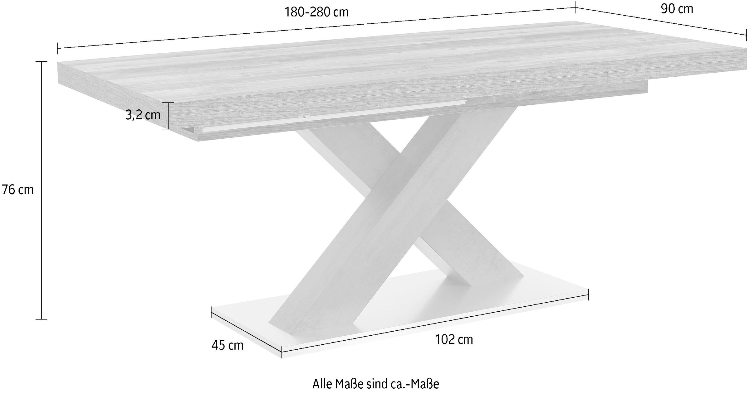 Mäusbacher Esstisch Jelmoli-Versand | C«, bestellen und mit graphit mit online X-Gestell 180-280 cm »Komfort in Auszugsfunktion, Breite