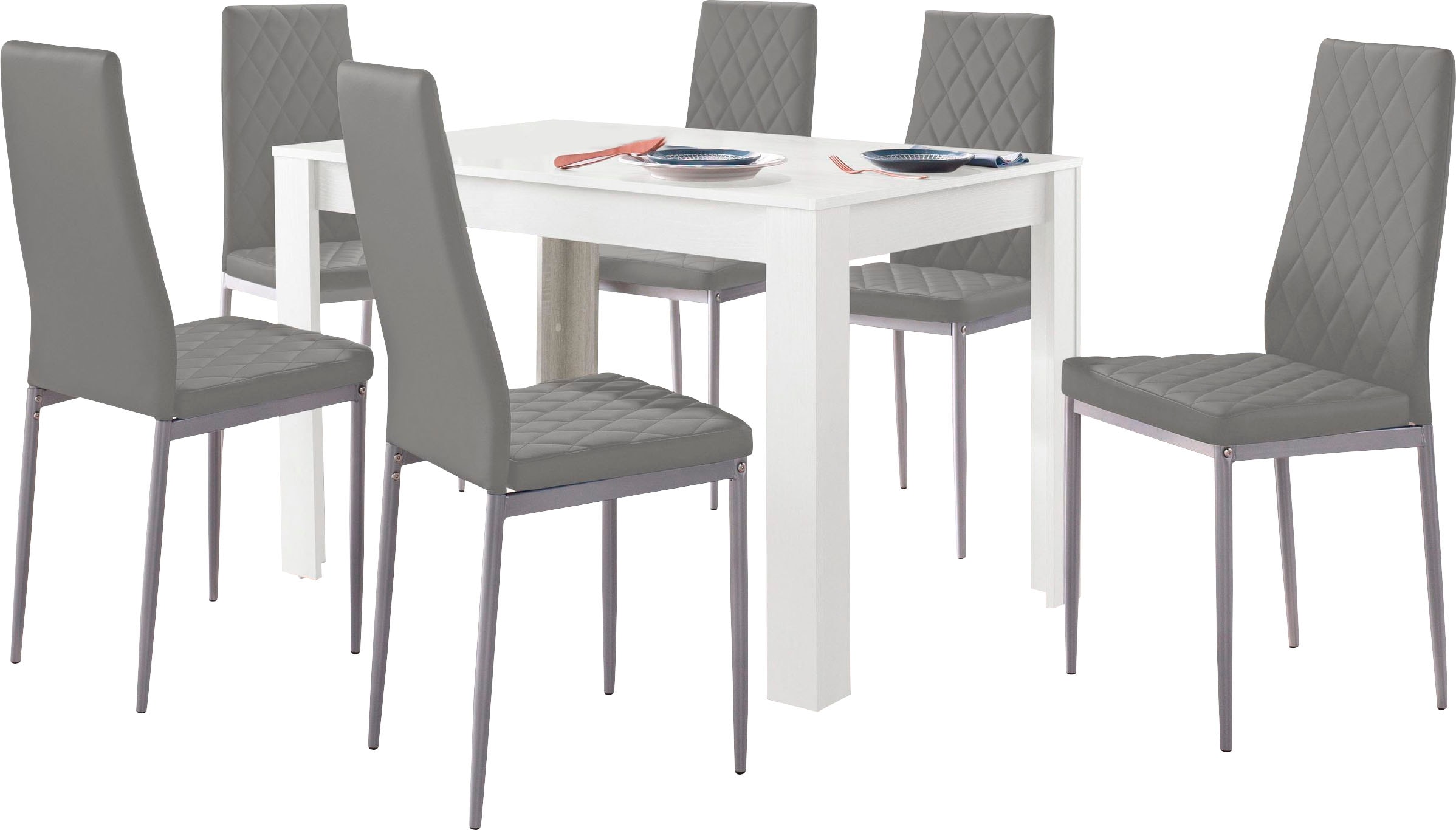 INOSIGN Essgruppe »TOPSELLER! Tisch, Stuhl«, (Set, 5 tlg., 5tlg. Set. Tisch 120 cm plus 4 Stühle), Tisch 120 cm, 4 Stühle in Lederoptik
