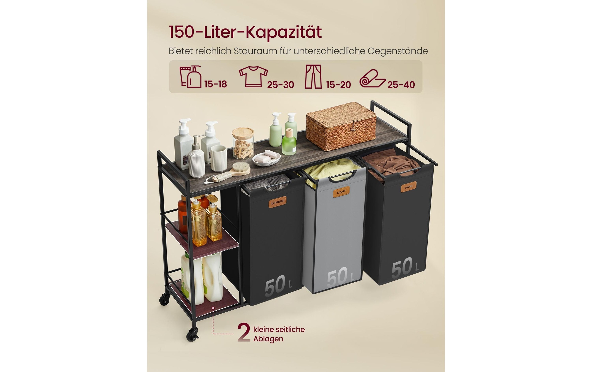 VASAGLE Wäschekorb »3 x 50 l«, (3 St.)