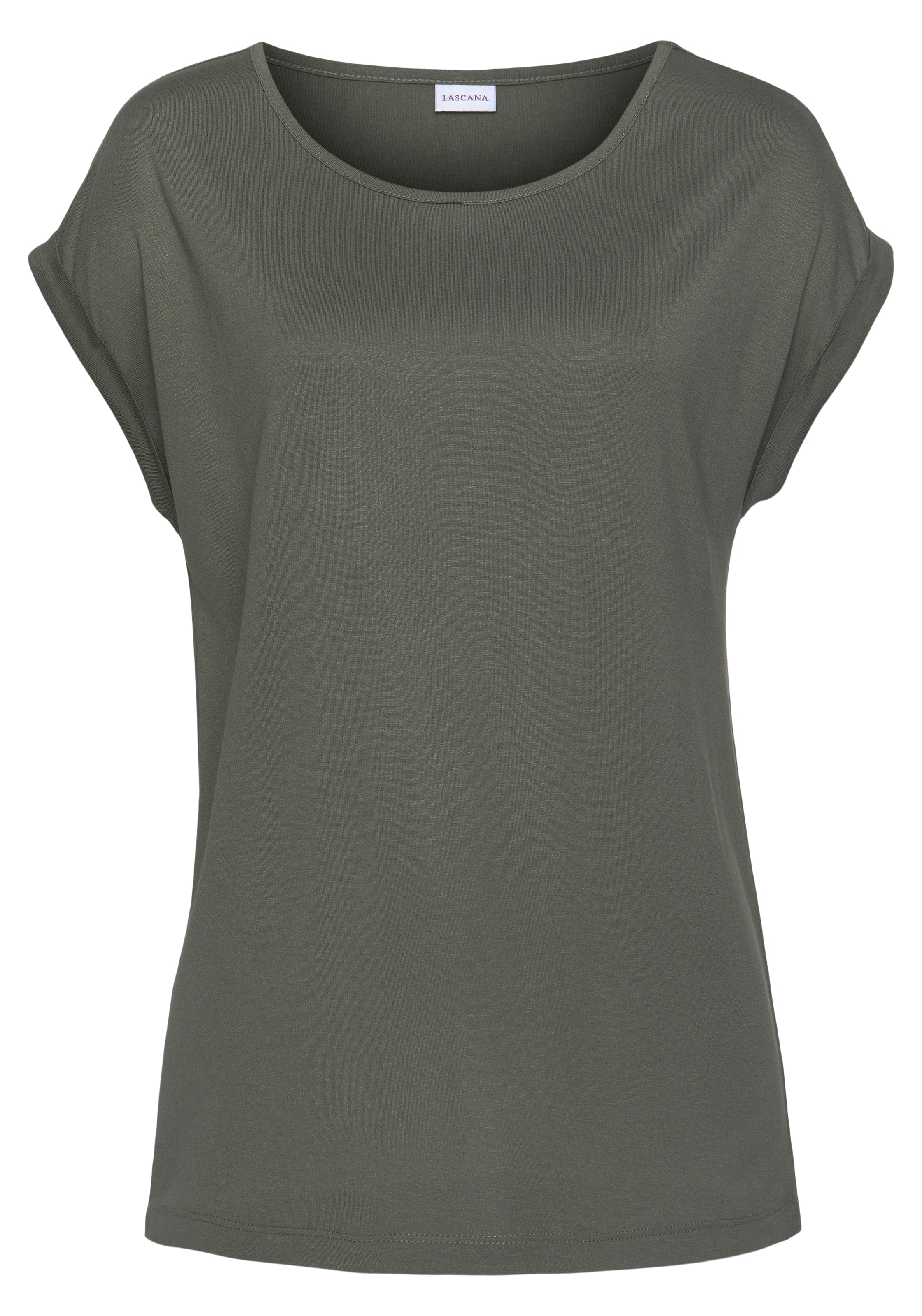 LASCANA Kurzarmshirt, mit Rundhalsausschnitt, Jerseyware, Ärmelaufschlag, Basic