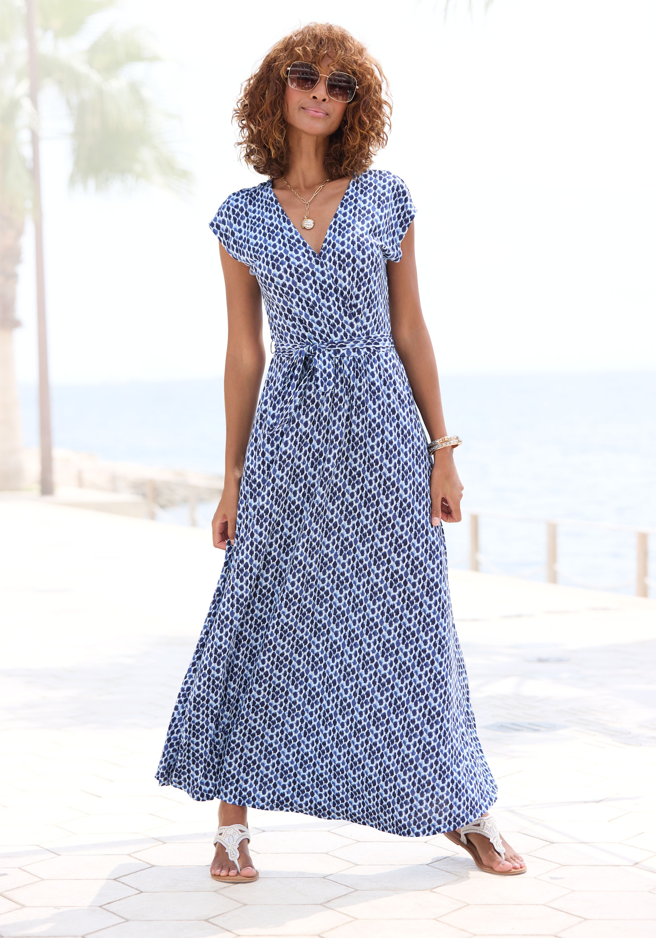 LASCANA Maxikleid Eingrifftaschen mit Bindegürtel, Sommerkleid, Strandkleid