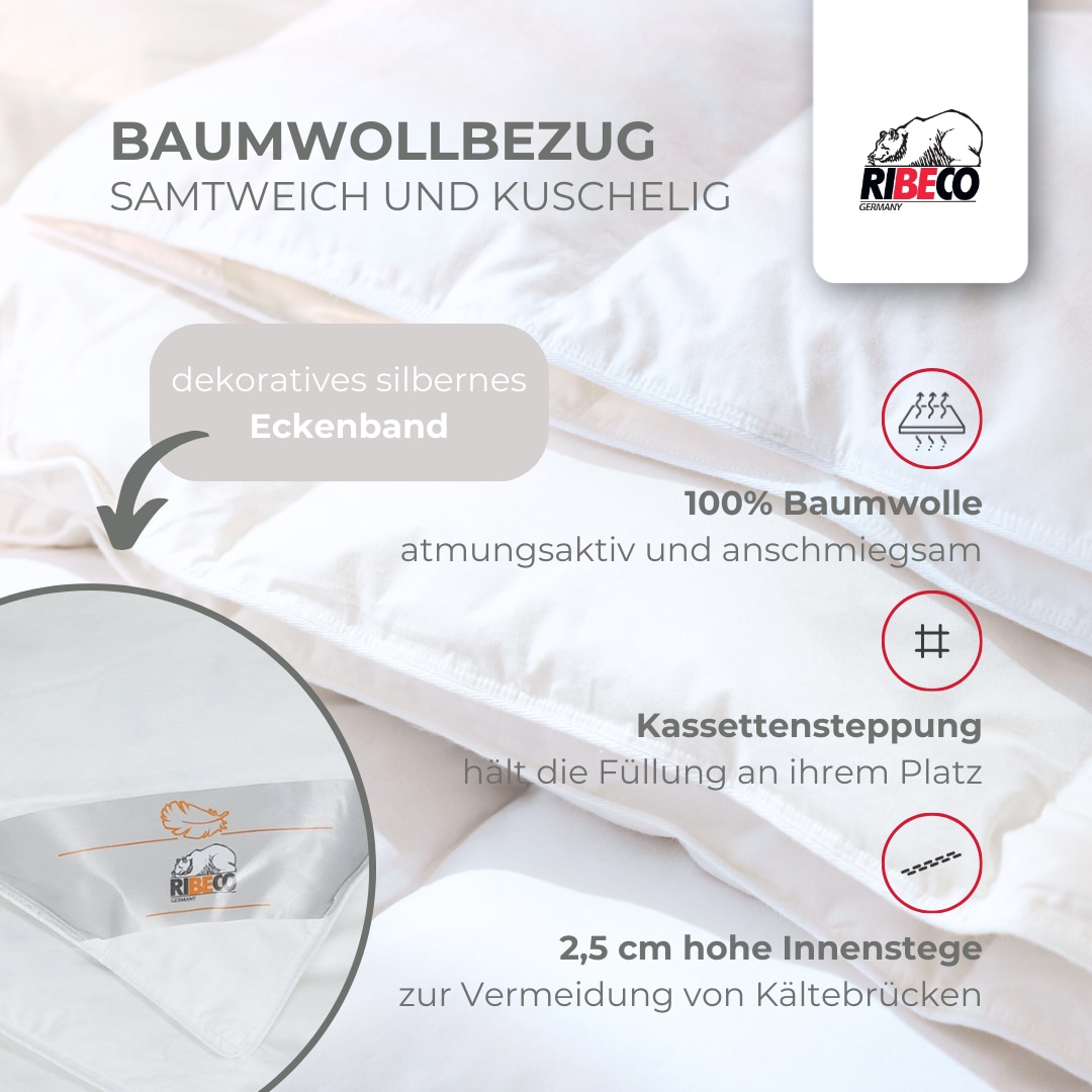 RIBECO Federbettdecke + Federkissen »Laram, 2-tlg. Naturprodukt zum TOP-Preis!«, (Spar-Set), Decke mit Kissen, verschiedene Grössen, Bettdecke 135x200, 155x220 cm