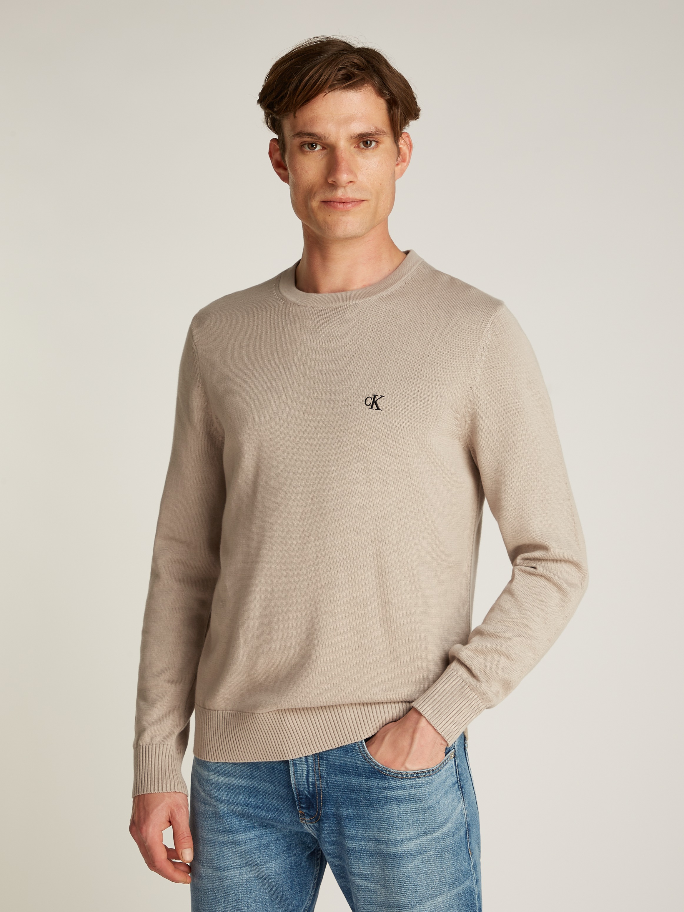 Calvin Klein Jeans Rundhalspullover »MODERN CREW NECK SWEATER« Logodruck, Rundhals