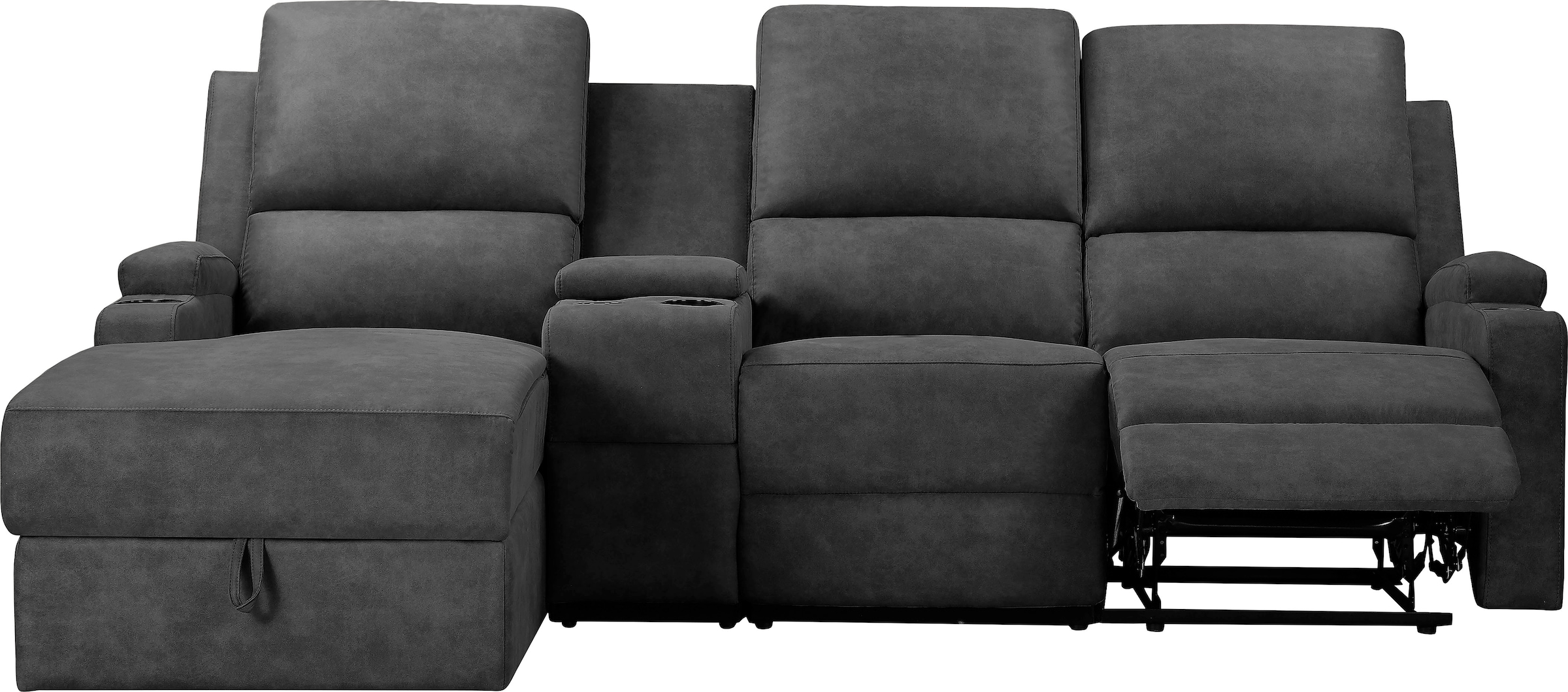 Home affaire Ecksofa »NAPORI Multimediasofa, 3er Kinosessel XXL, L-Form, 3 Bezugsstoffe«, Kinosofa mit Relaxfunktion, Getränkehalter, Staufach und Staukasten