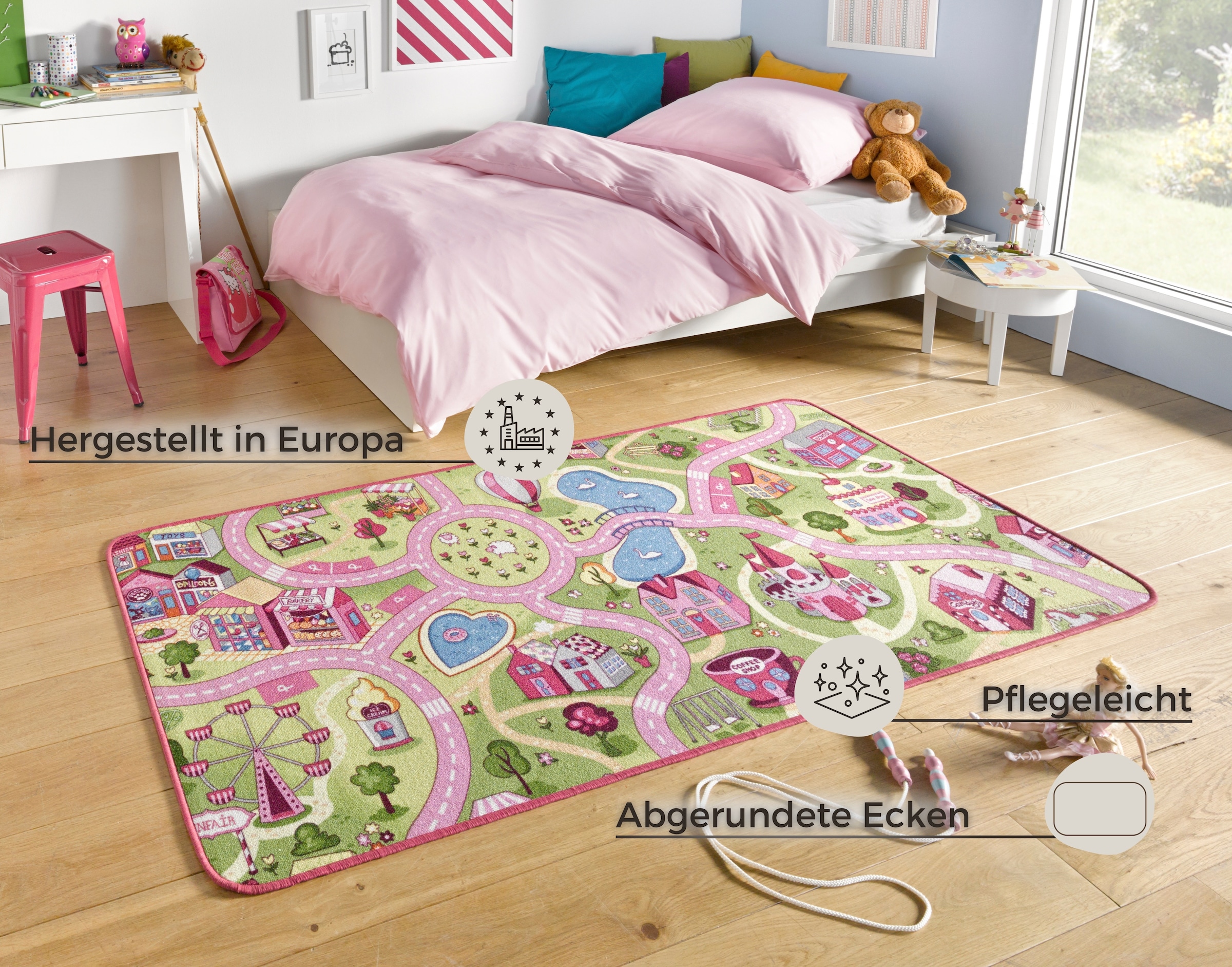 HANSE Home Kinderteppich »Sweettown«, rechteckig, 7 mm Höhe, Kurzflor, Strassen-Spielteppich, Spielunterlage, Kinderzimmer