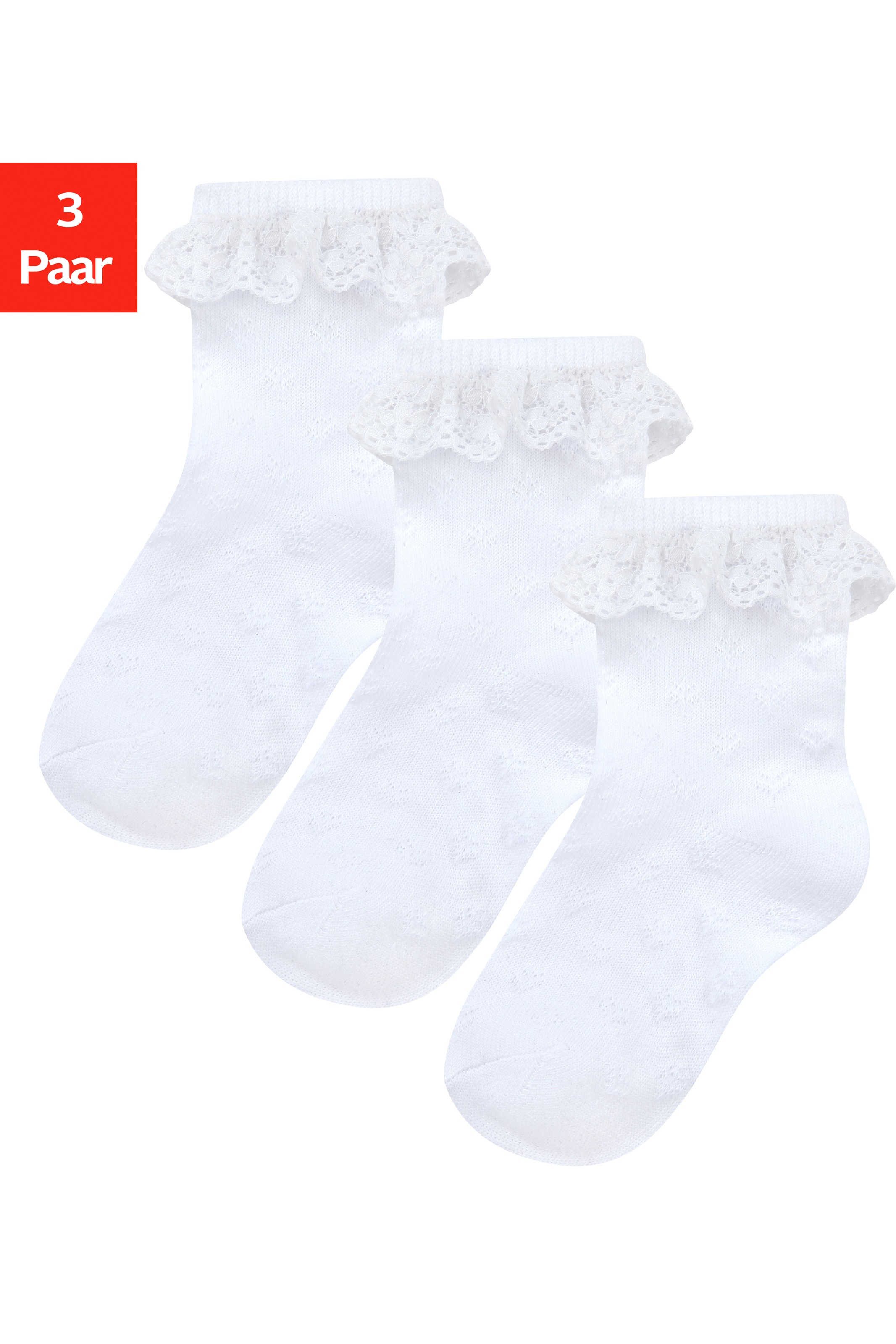 H.I.S Socken 3 Paar tlg. mit feinem Ajour Strickmuster und kleiner Rüsche