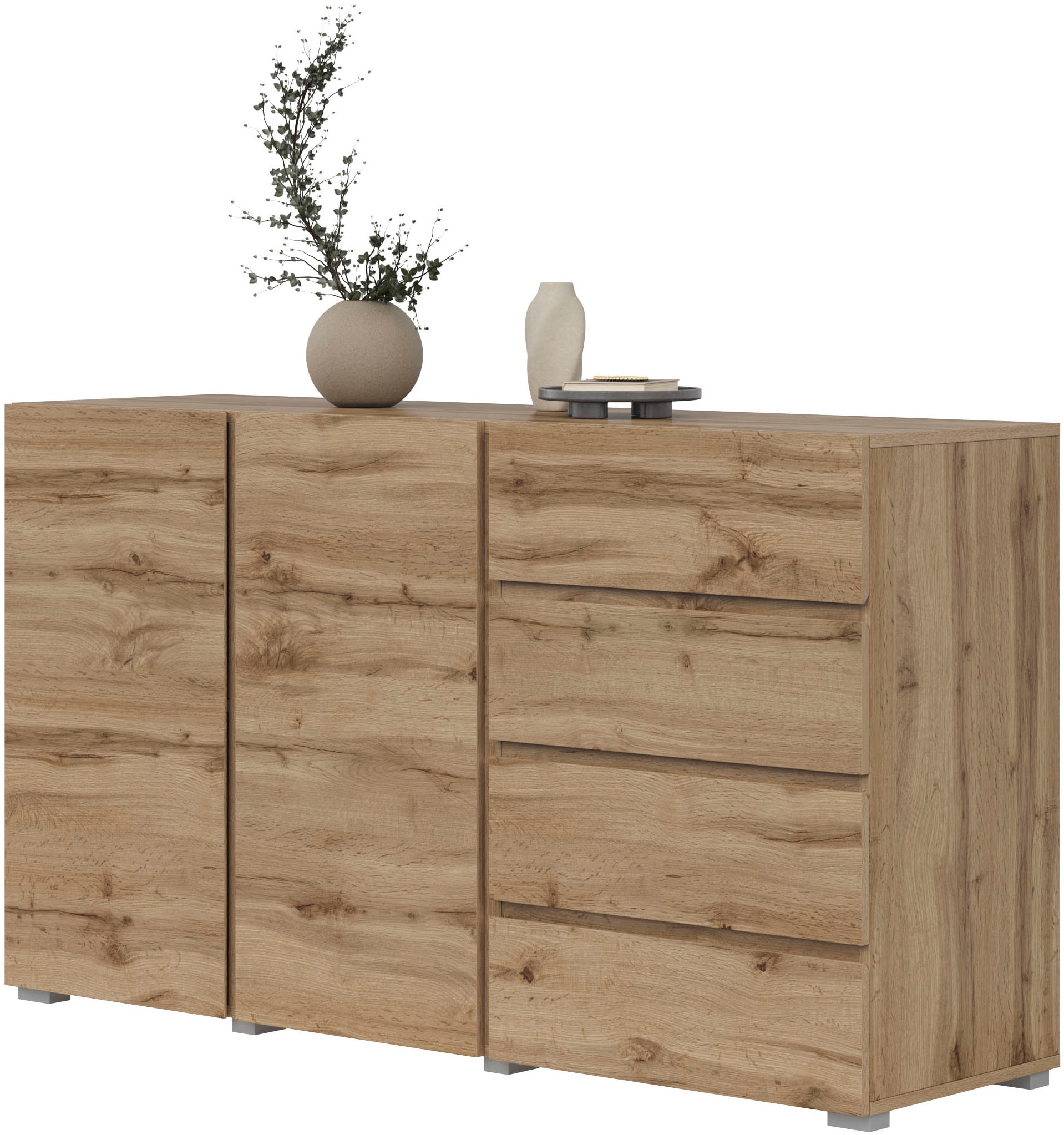 INOSIGN Sideboard »Asymetric,Breite 138 cm, grifflose Kommode 2 Türen/4 Schubkästen«, Schubladenschrank mit viel Stauraum, Einlegeböden verstellbar
