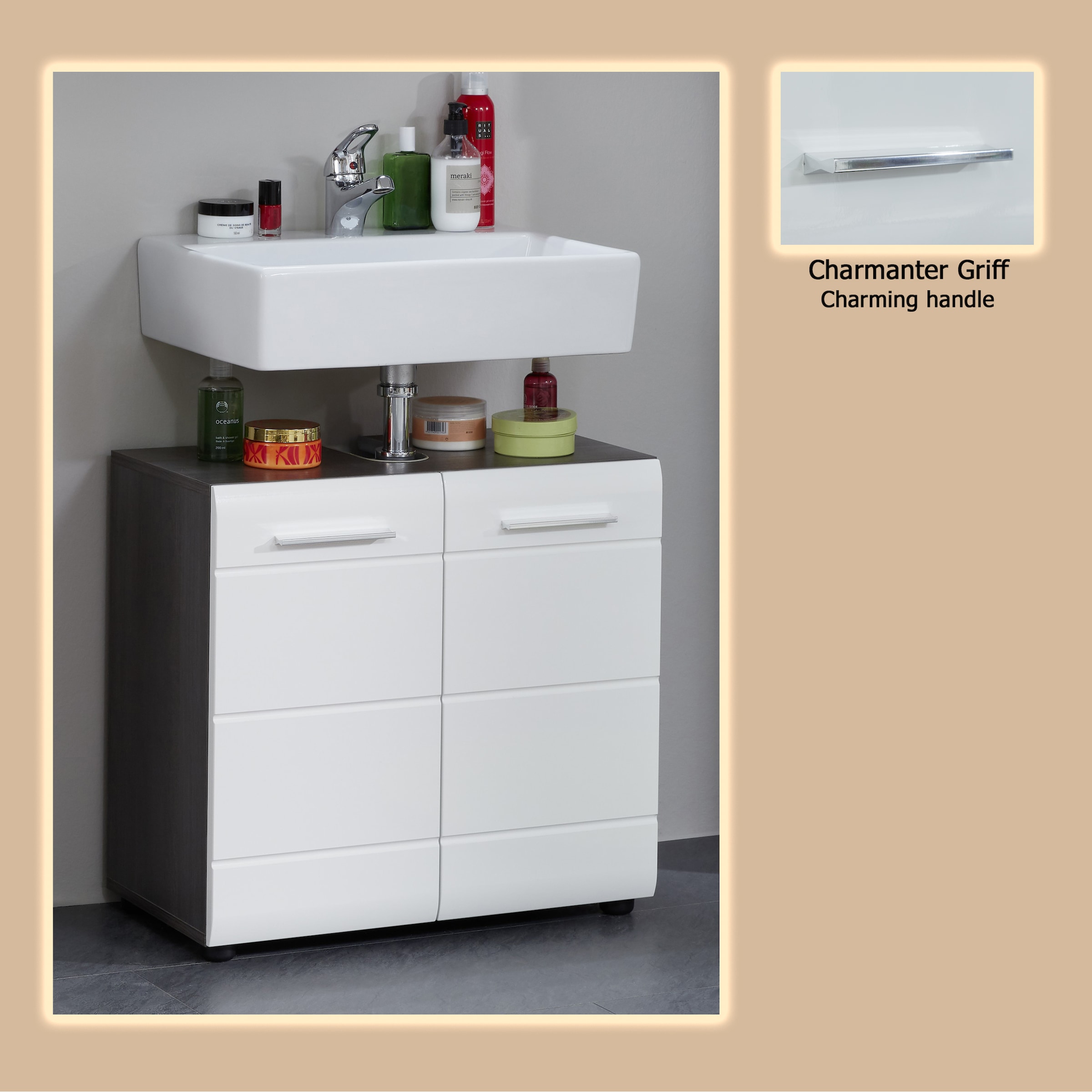 welltime Waschbeckenunterschrank »Sovana«, Waschbeckenunterschrank mit 2 Türen - (B/T/H) 60/31/57 cm