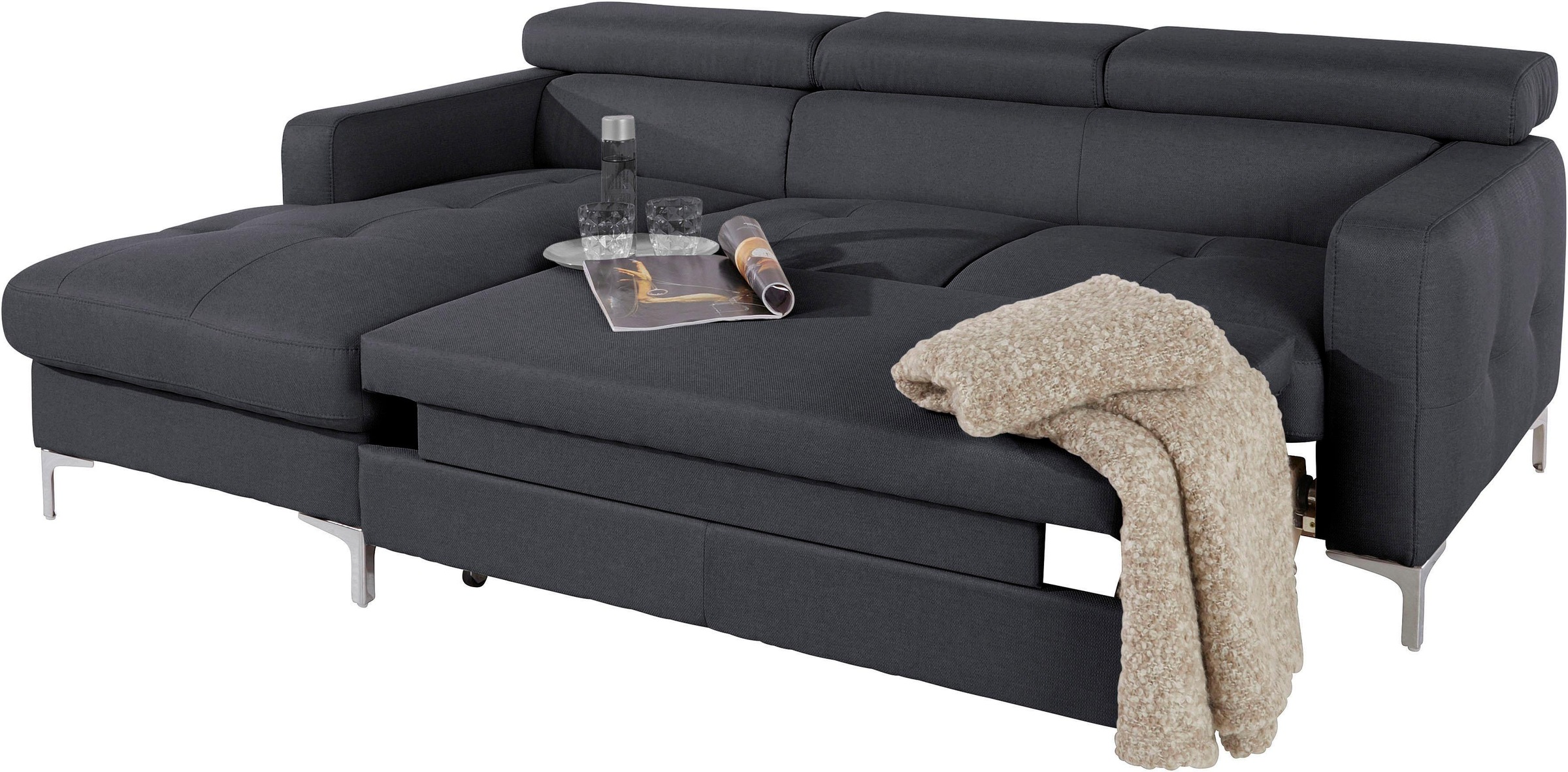 COTTA Ecksofa »Sammy L-Form«, mit Kopfteilverstellung, wahlweise mit Bettfunktion & Bettkasten