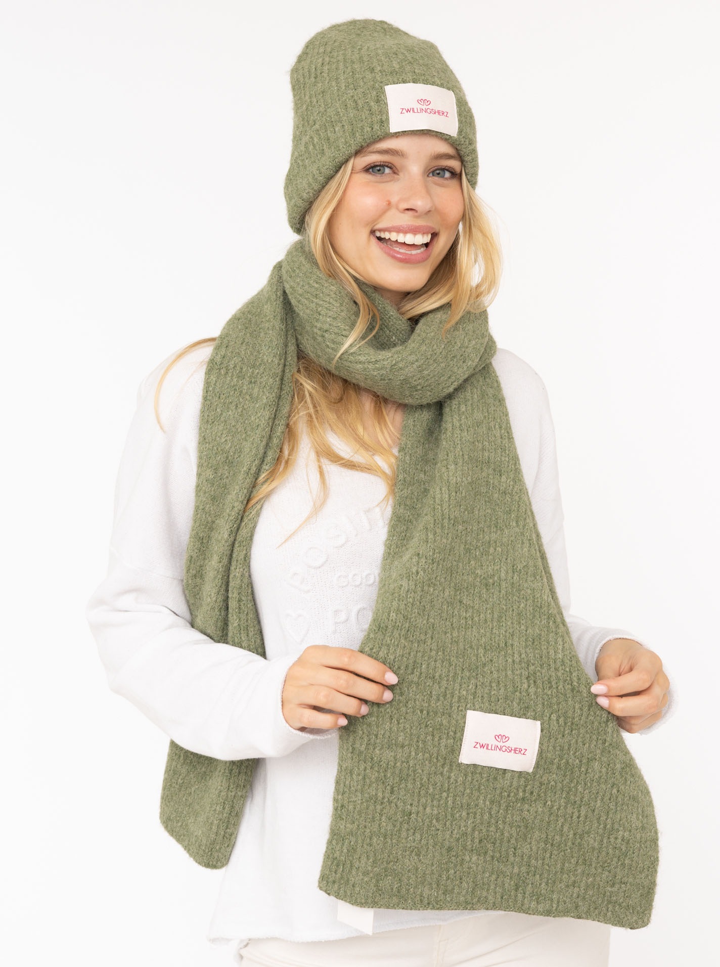 Zwillingsherz Strickschal »"Zwillingsherz Patch"« gerippt, mit Wolle und Patch