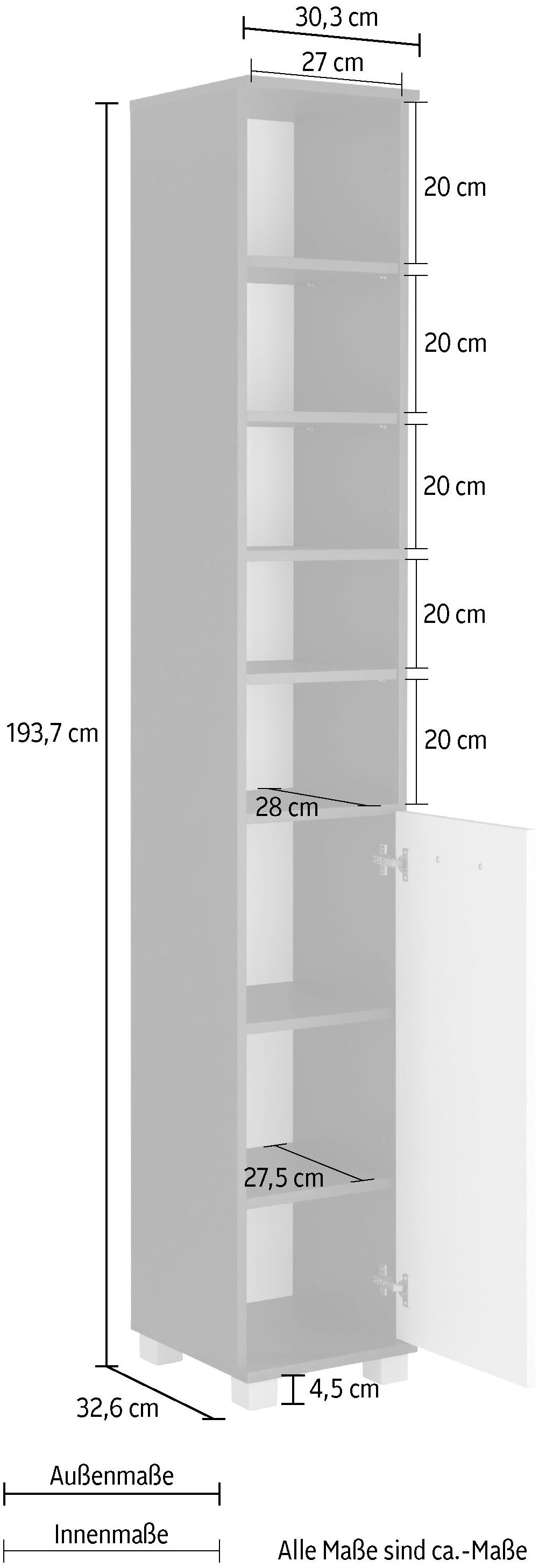 Tür Hochschrank »Mobes«, 30,3/193,7 online kaufen Schildmeyer Breite/Höhe: Jelmoli-Versand cm, | montierbar, Regalfächer beidseitig