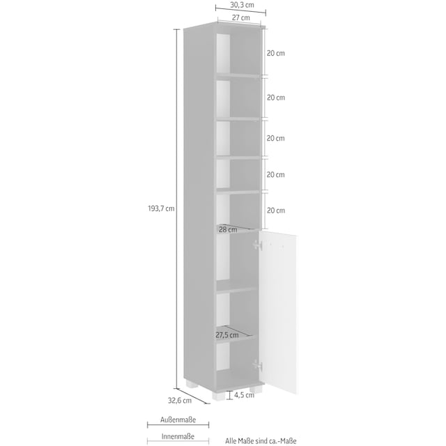 Schildmeyer Hochschrank »Mobes«, Breite/Höhe: 30,3/193,7 cm, Tür beidseitig  montierbar, Regalfächer online kaufen | Jelmoli-Versand